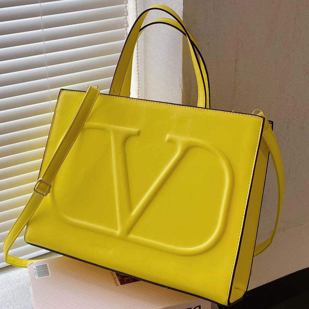 Valentino solid color embossed letters women shopping handbag sh