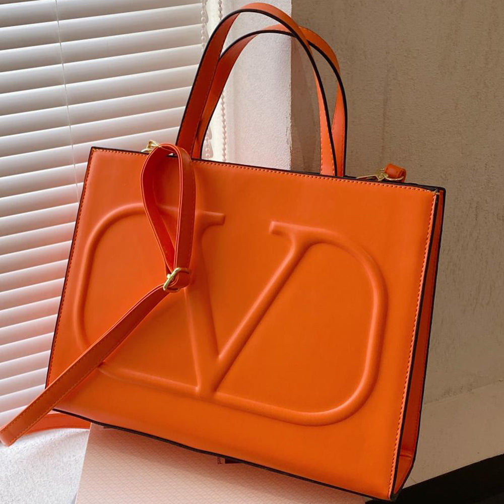 Valentino solid color embossed letters women shopping handbag sh