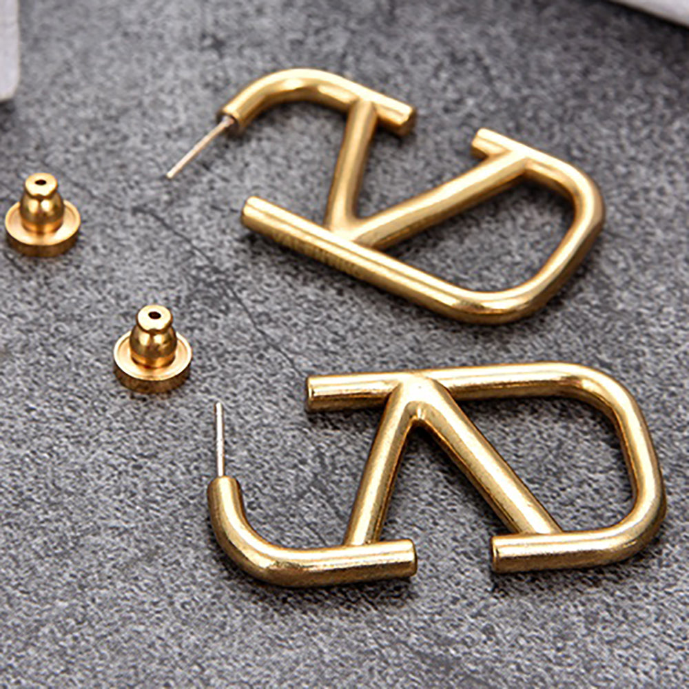 Valentino Gold Letter Logo Women's Style Earrings