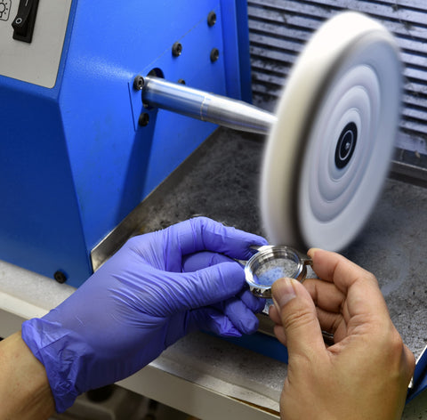 Watch case polishing on machine by hand