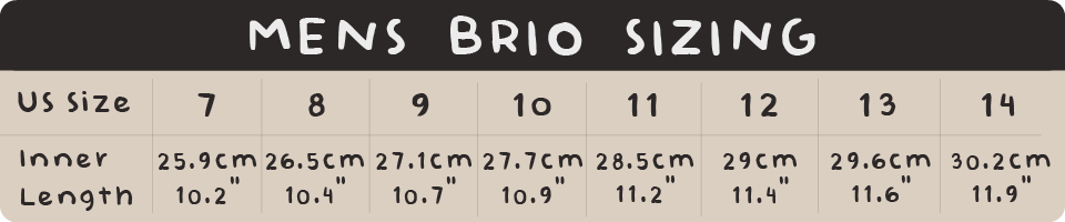 Mens Brio Sizing