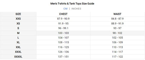 T-shirt Size Chart (cm) S-XXL Men Tank Top & T-Shirt