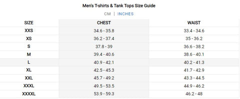 T-shirt Size Chart (cm) S-XXL Men Tank Top & T-Shirt