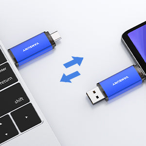 Vansuny 128GB 3 Pack USB Type-C Flash Drives 2-in-1 Dual Flash Drive USB A + Tape C OTG Flash Drive for Android Smartphone Tablet Computer Laptop (Blue)