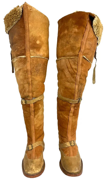 wwi shearling sheepskin knee high fug boots for royal air force