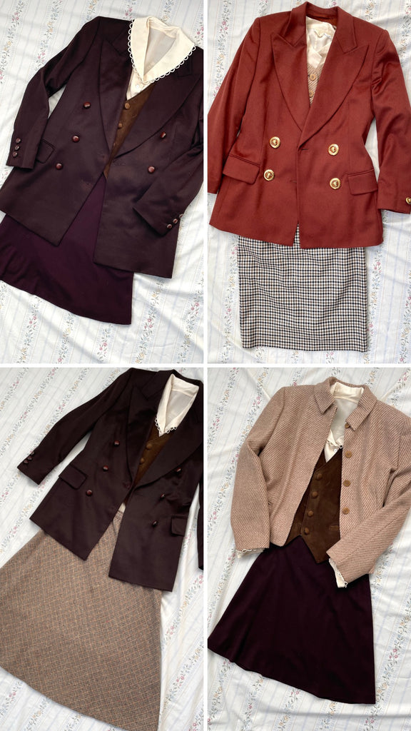 Four outfits with Skirts Paired with Different Blazers