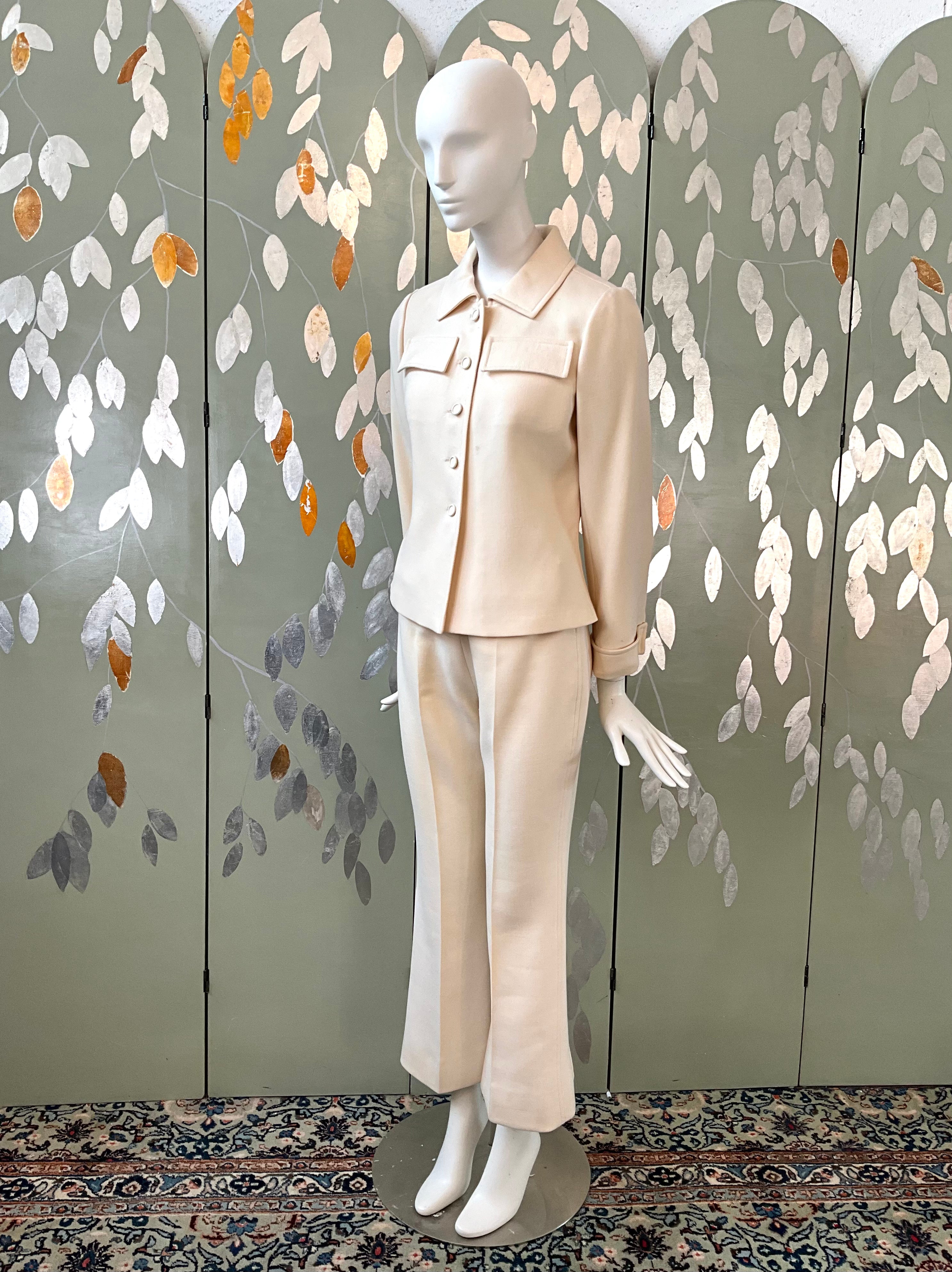 Vintage 1960s Courreges Mod Cream Pant Suit, Small