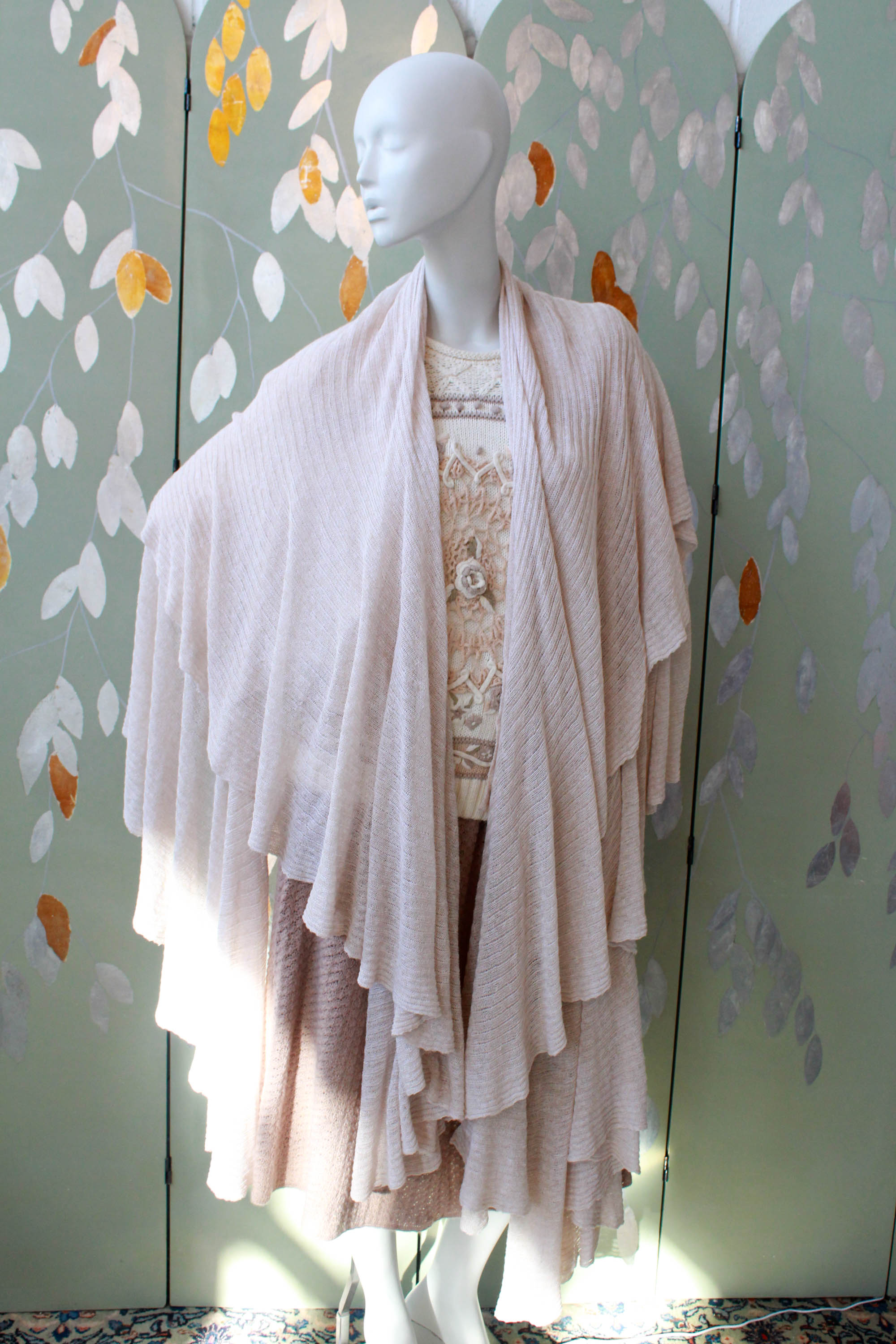 Oatmeal Waterfall Knit Shawl Cardigan, O/S