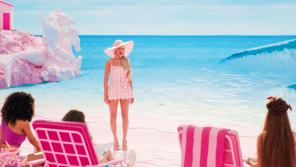 Barbie movie Margot Robbie pink gingham swimsuit