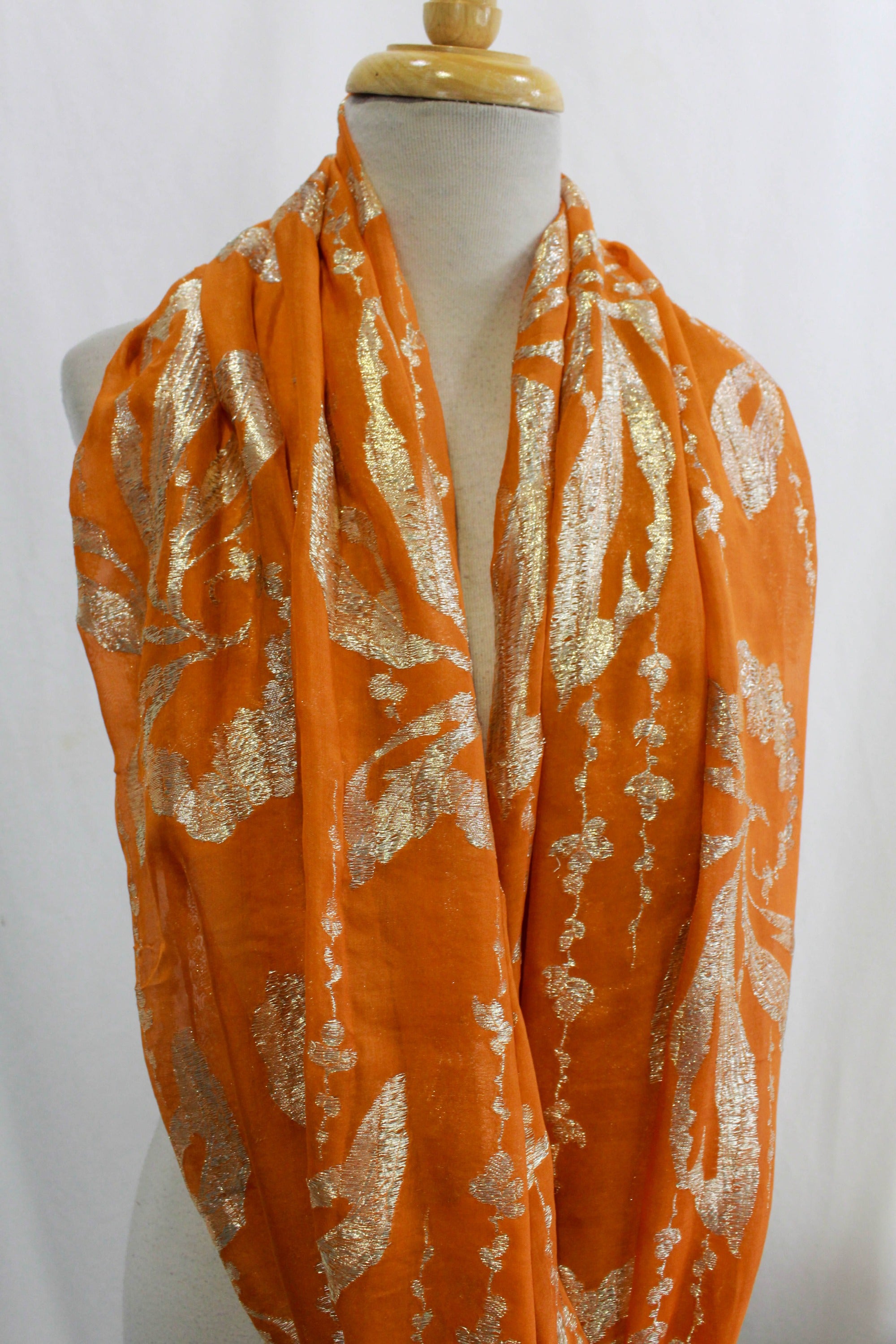 1920s Orange Silver Silk Lamé Sewing Fabric, 7 Yards