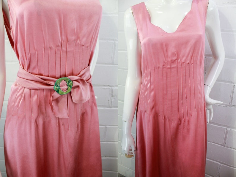 Vintage 1930s Rose Liquid Satin Slip Dress, Medium