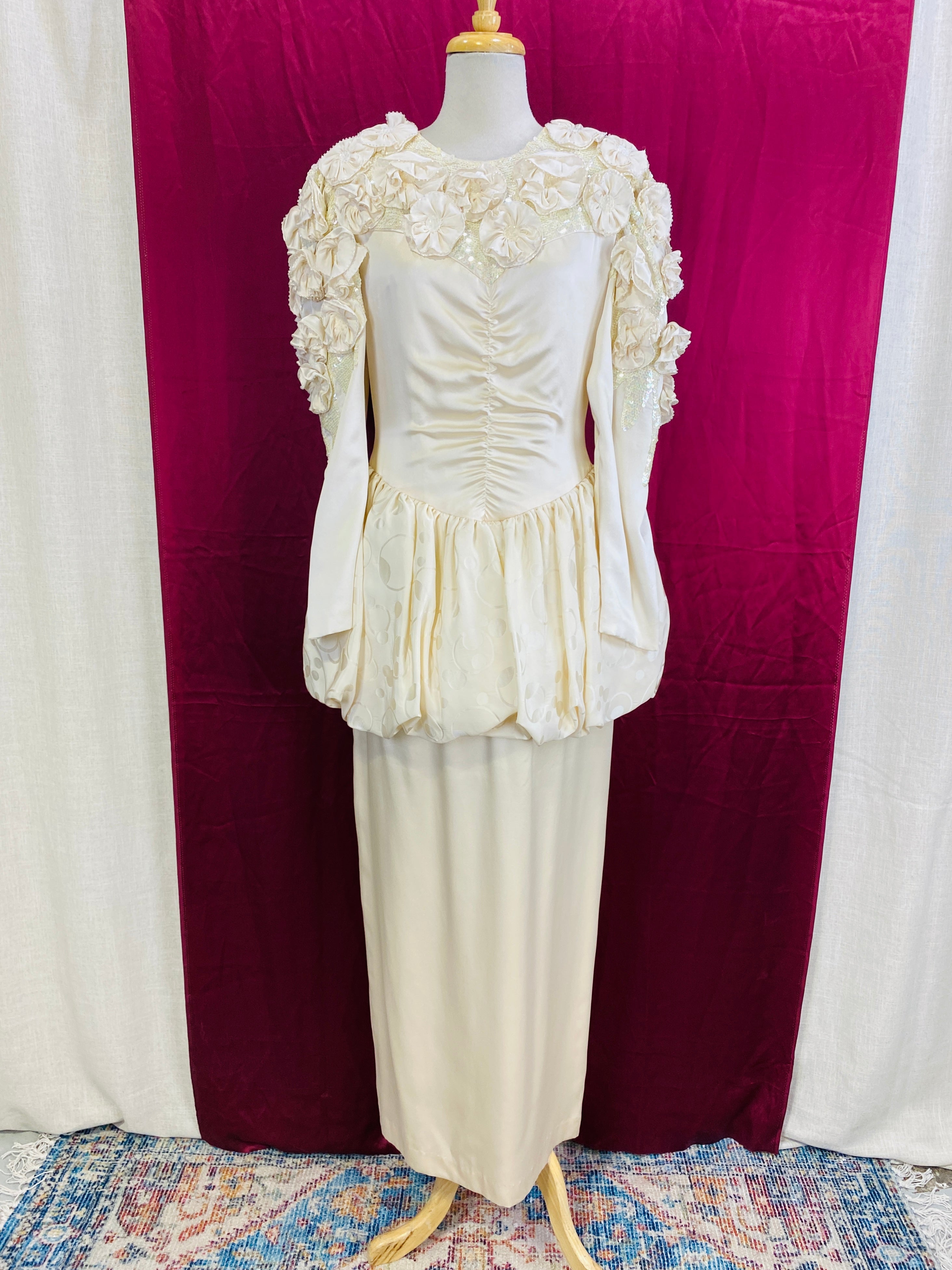 80s M Prestige Beaded Wedding Dress Bridal Gown Removable Train - Etsy