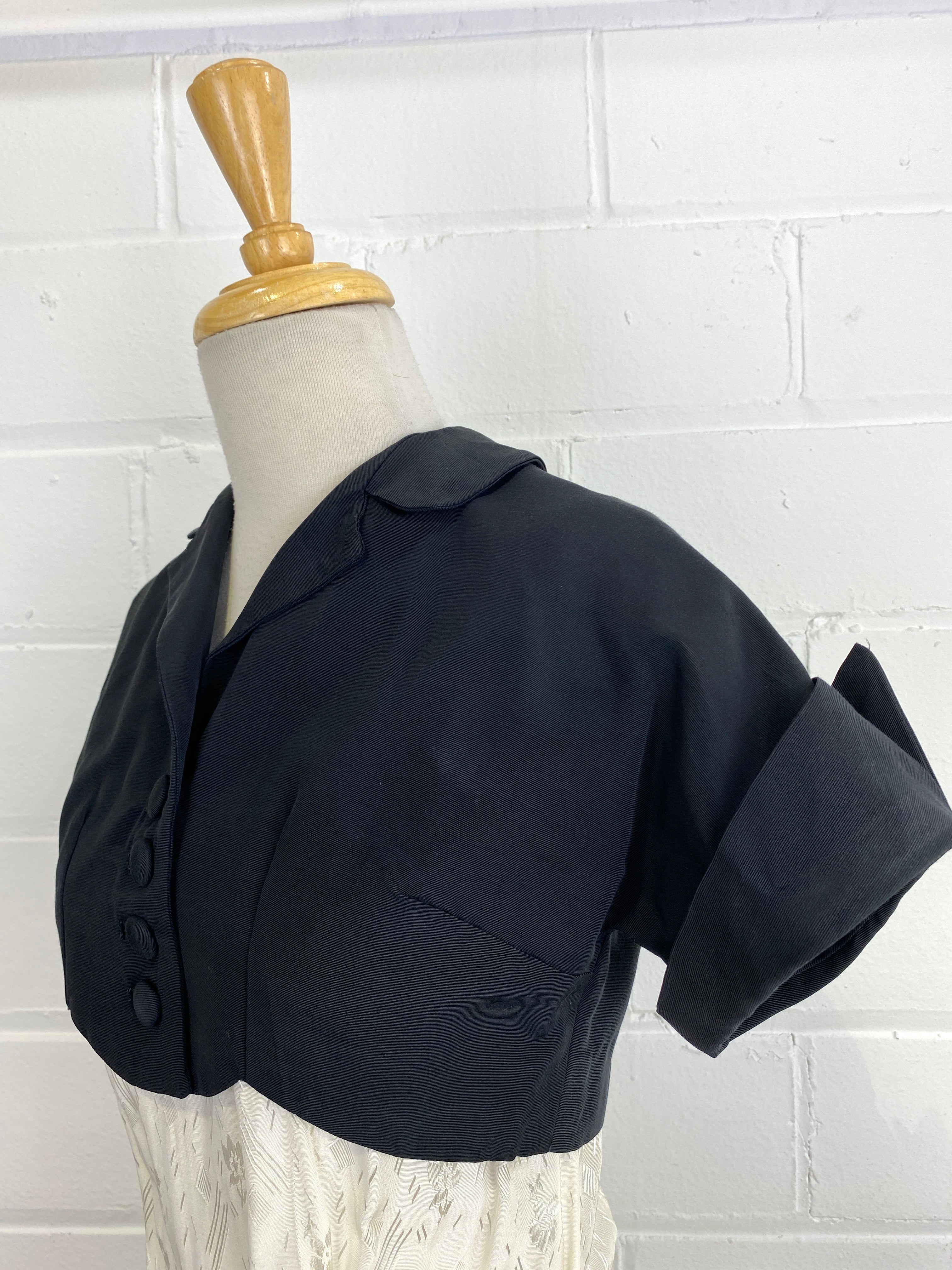 Vintage 1950s Black Cropped Short-Sleeve Jacket, Small