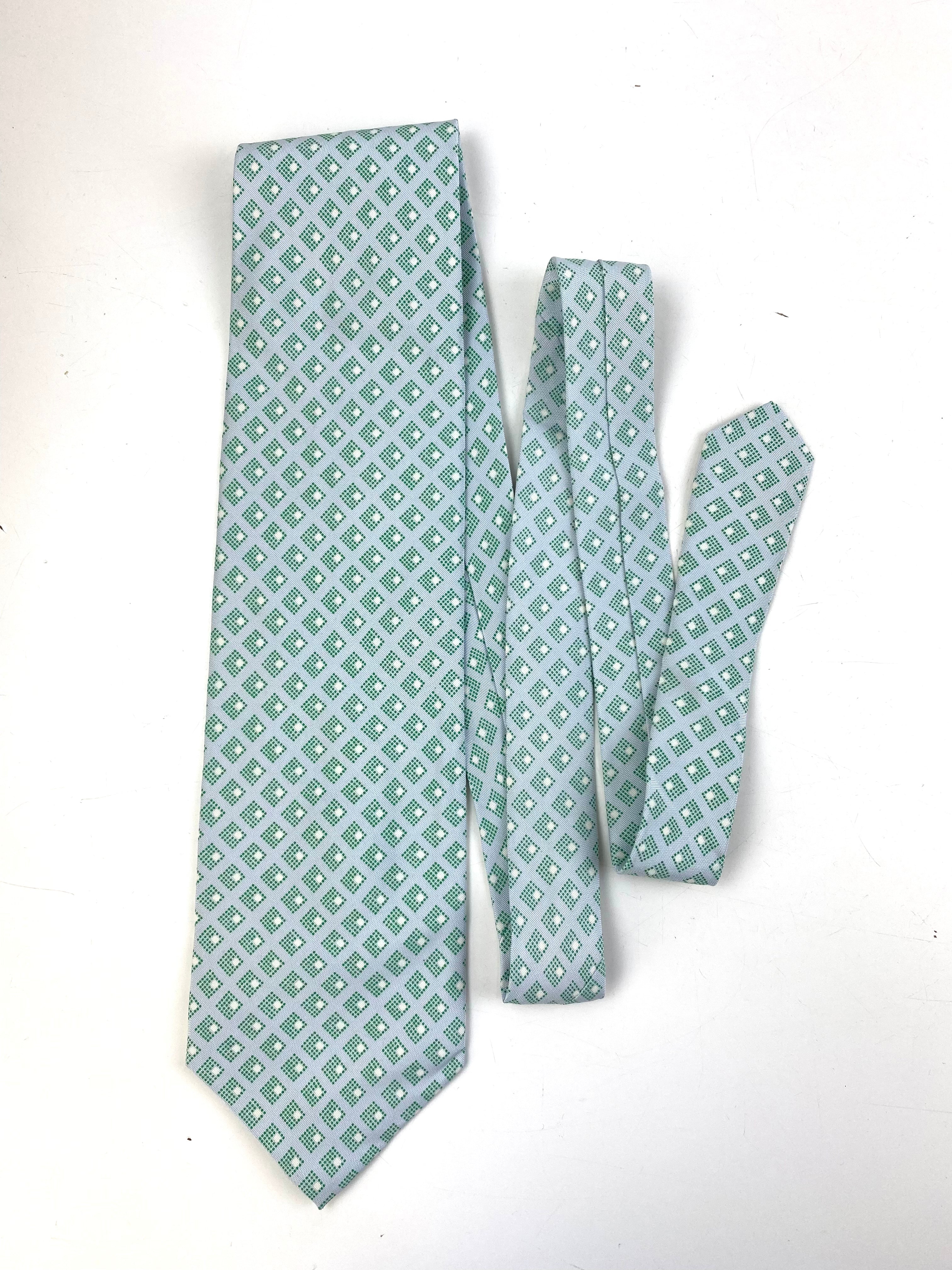 90s Deadstock Silk Necktie, Men's Vintage Green Blue Geometric Pattern Tie, NOS