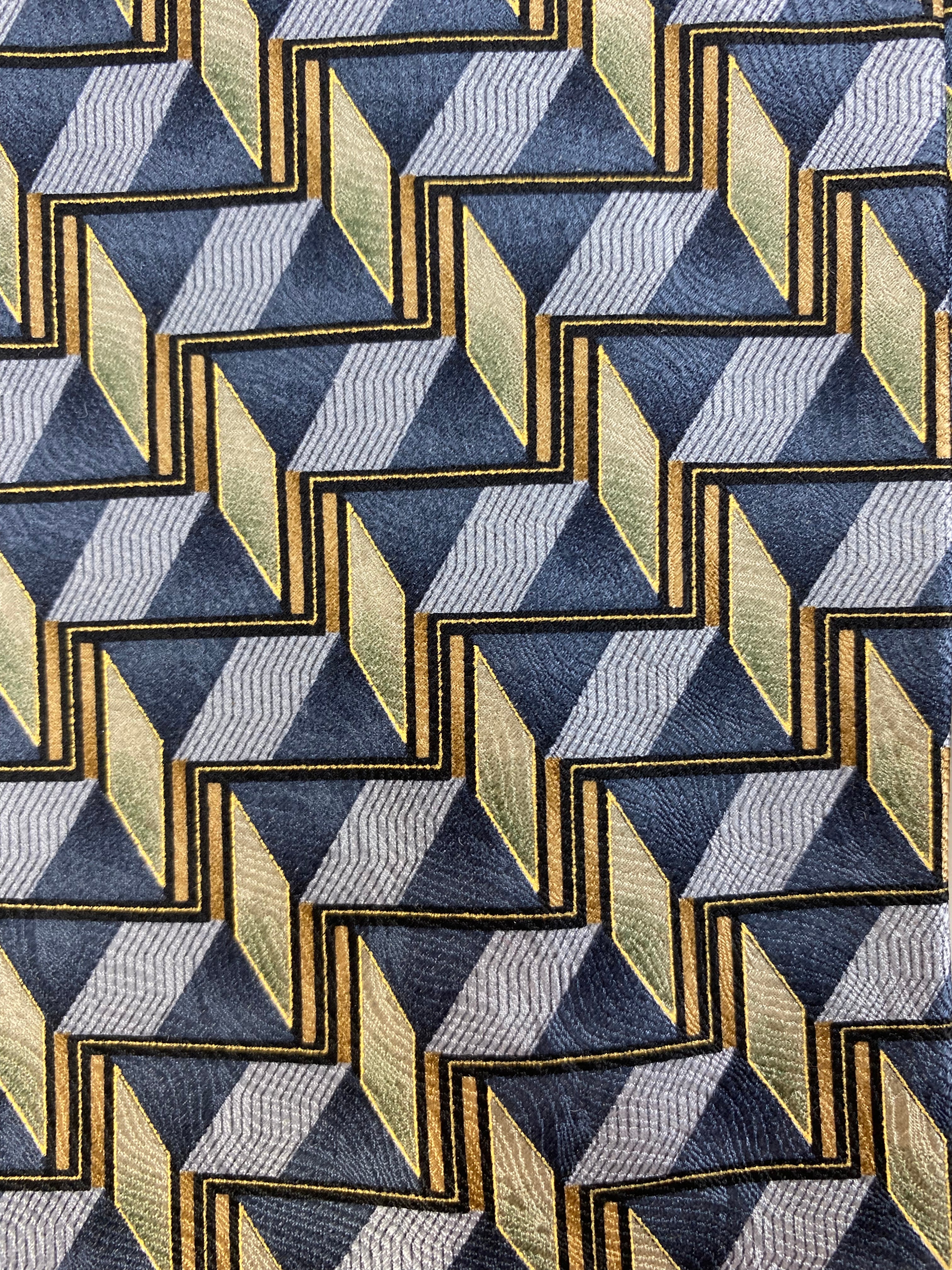 90s Deadstock Silk Necktie, Men's Vintage Grey/ Gold Geometric Pattern Tie, NOS