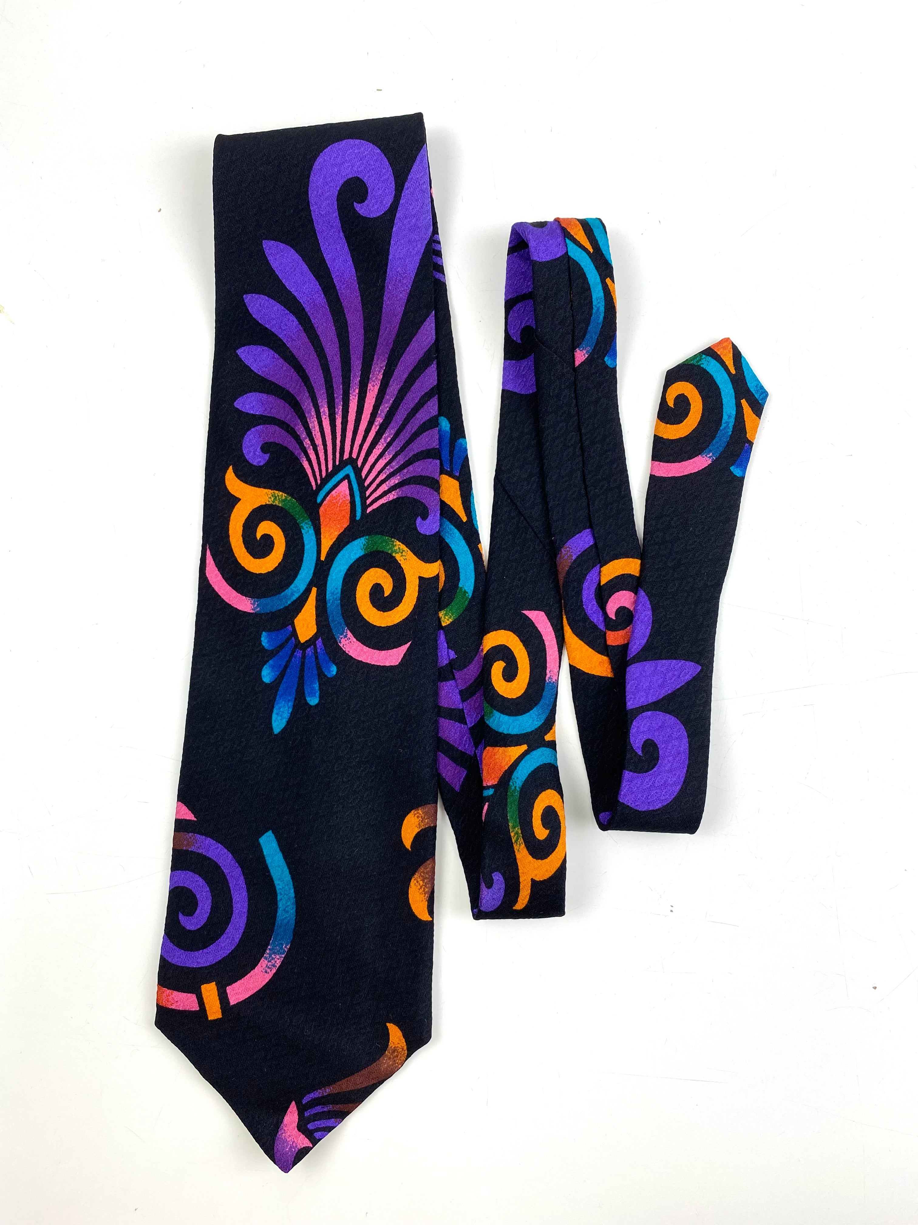 90s Deadstock Silk Necktie, Men's Vintage Purple/ Orange/ Blue Polynesian Tiki  Pattern Tie, NOS