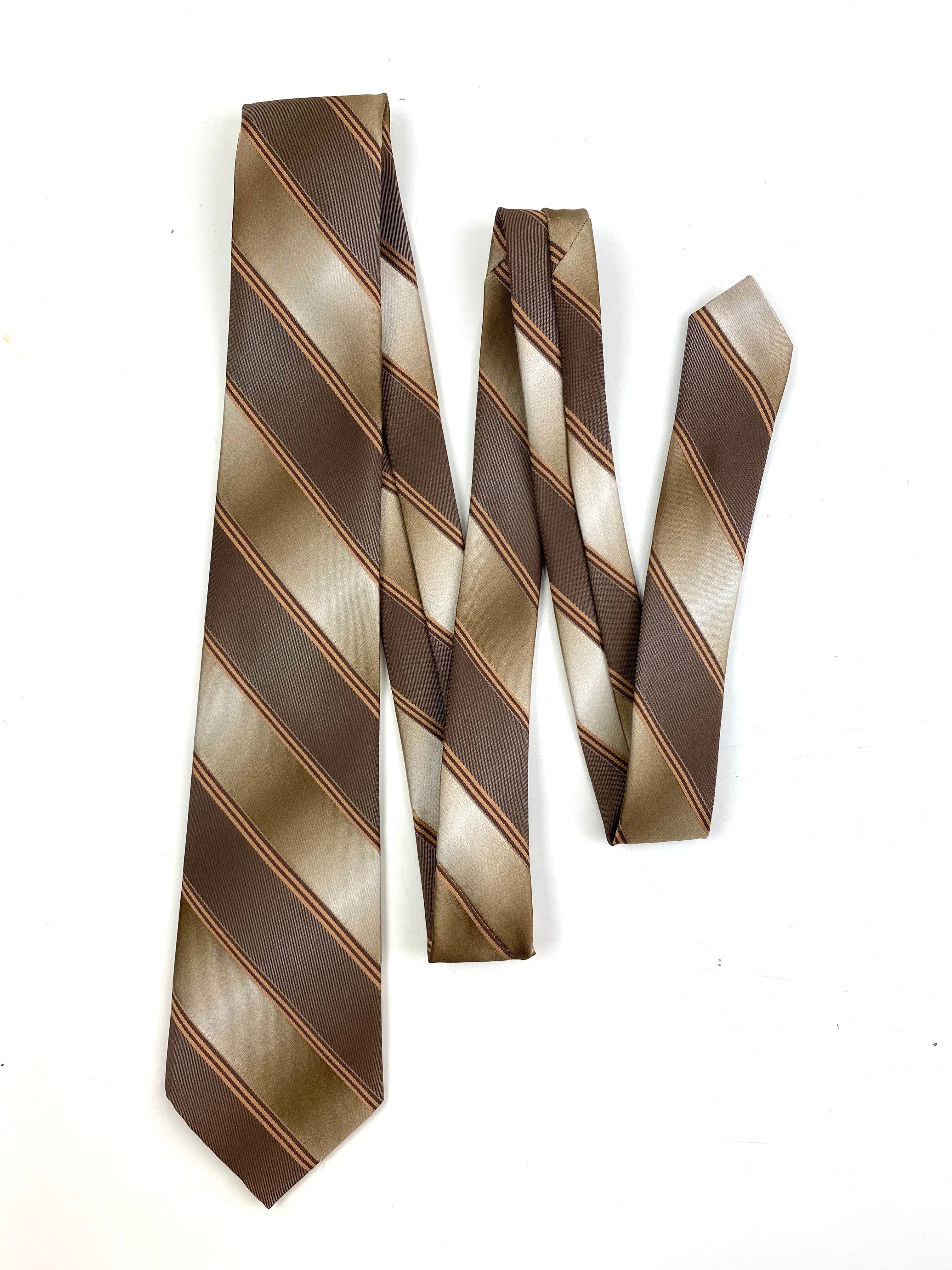 80s Deadstock Necktie, Men's Vintage Brown Diagonal Stripe Tie, NOS