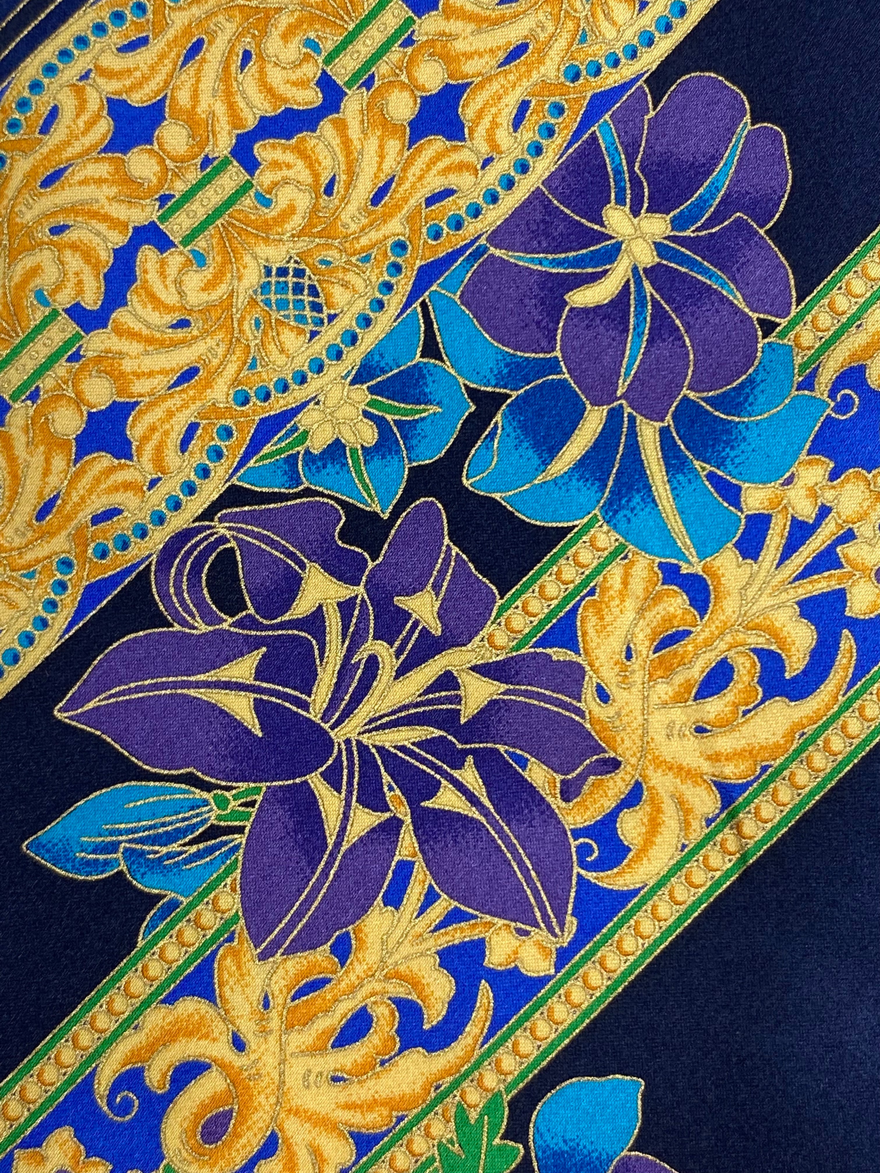 90s Deadstock Silk Necktie, Men's Vintage Blue/ Purple Floral Pattern Tie, NOS