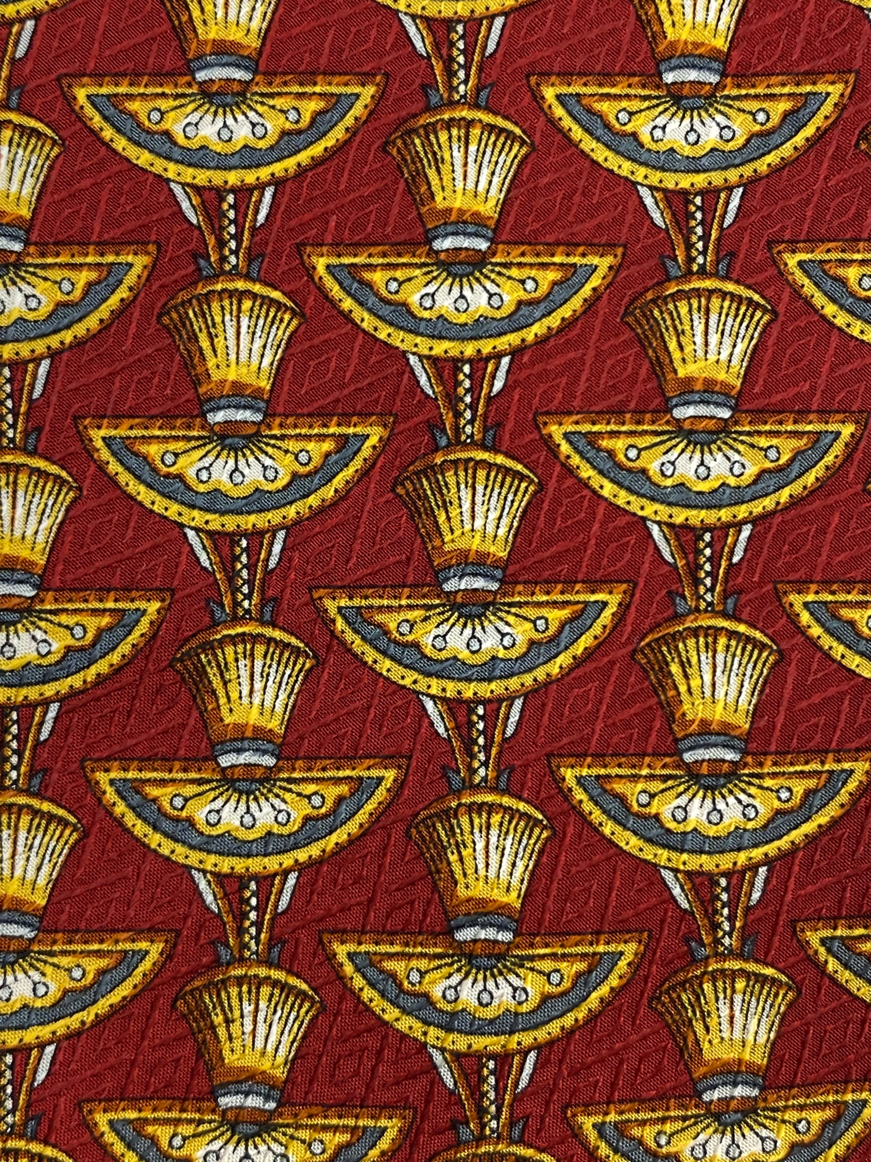 90s Deadstock Silk Necktie, Men's Vintage Red & Yellow Egyptian Art Deco Pattern Tie, NOS