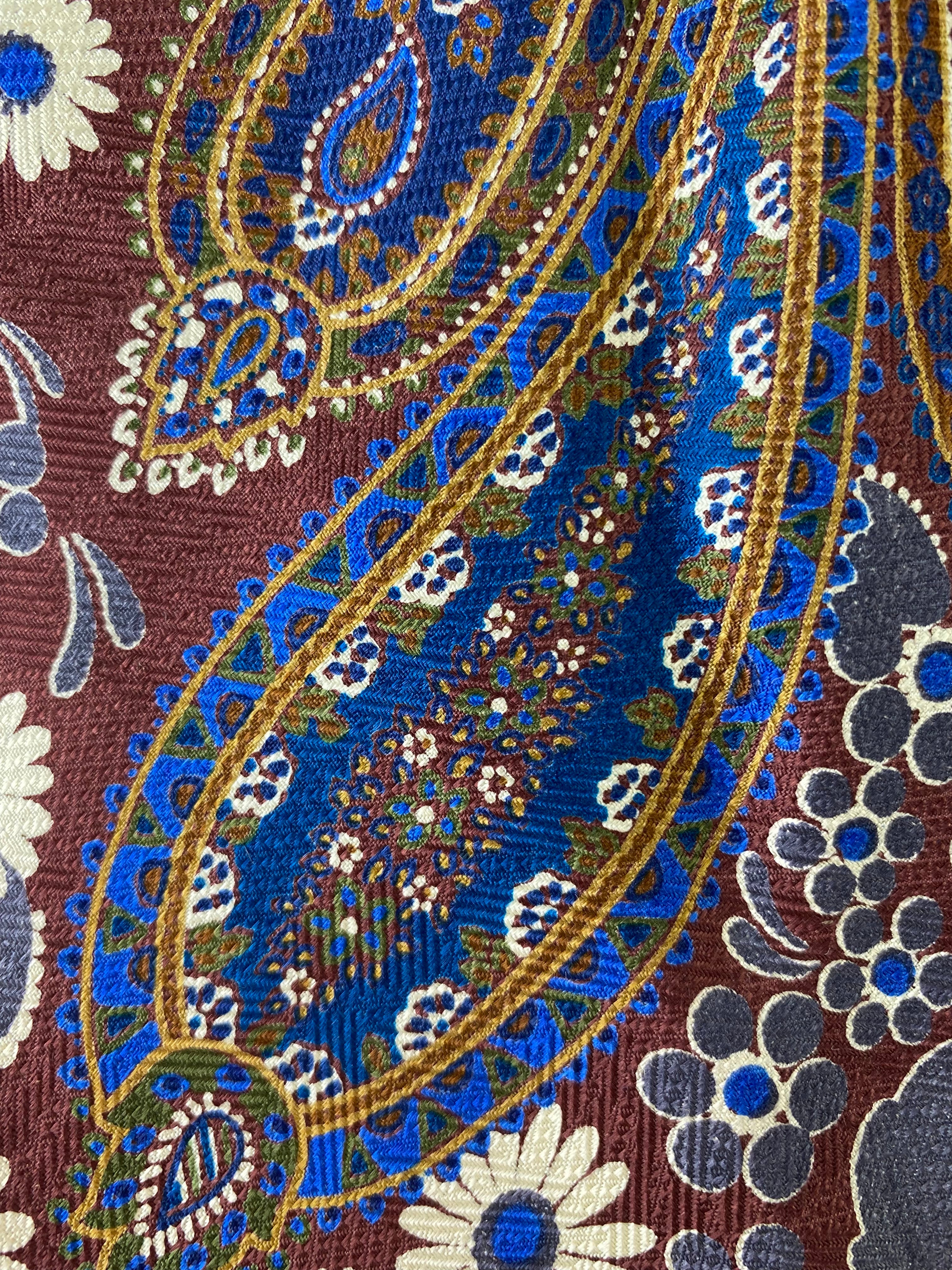 90s Deadstock Silk Necktie, Men's Vintage Wine/ Blue Floral Paisley Pattern Tie, NOS