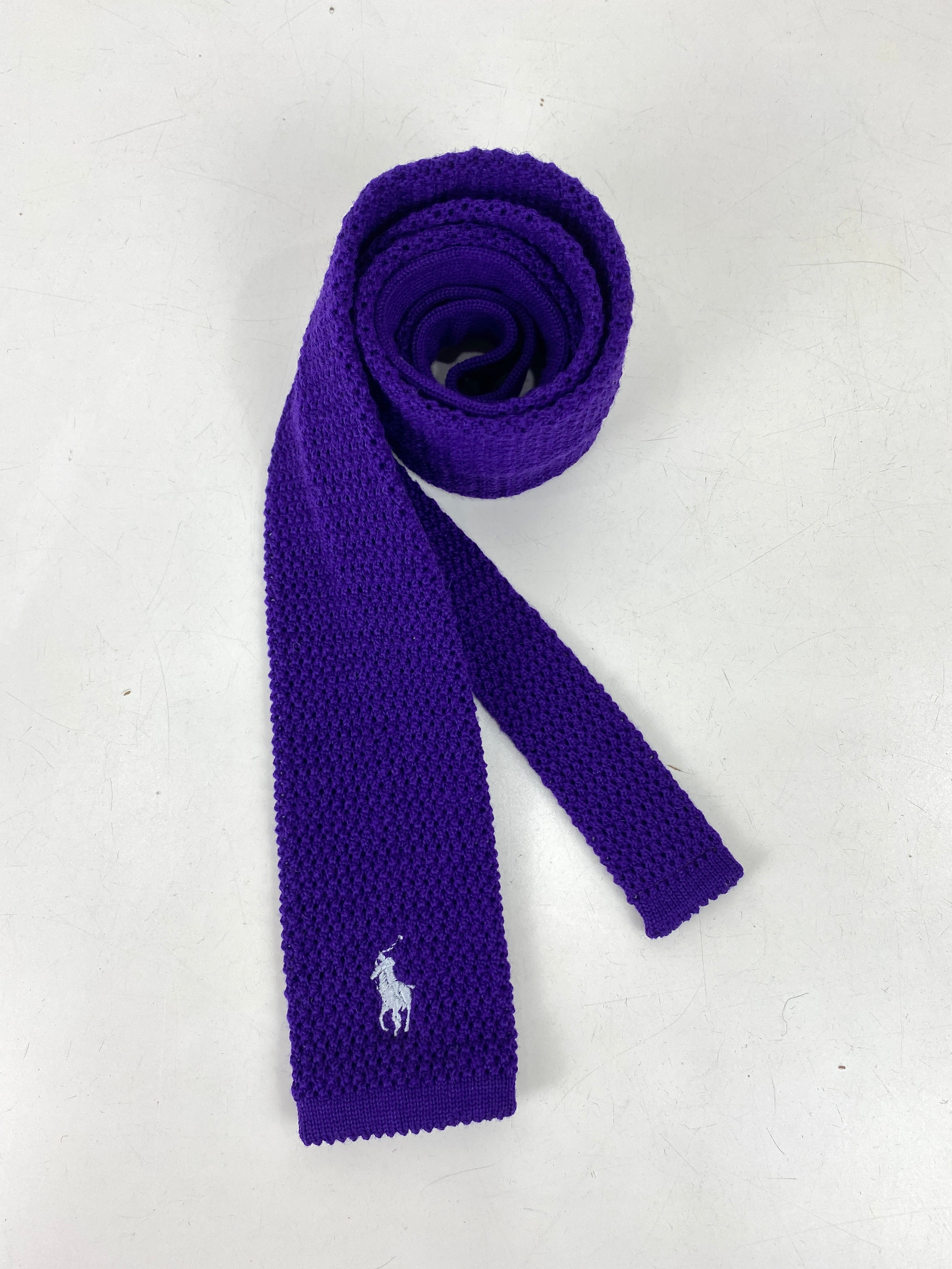 Vintage 1980s Polo Ralph Lauren Purple Wool Knit Square Necktie