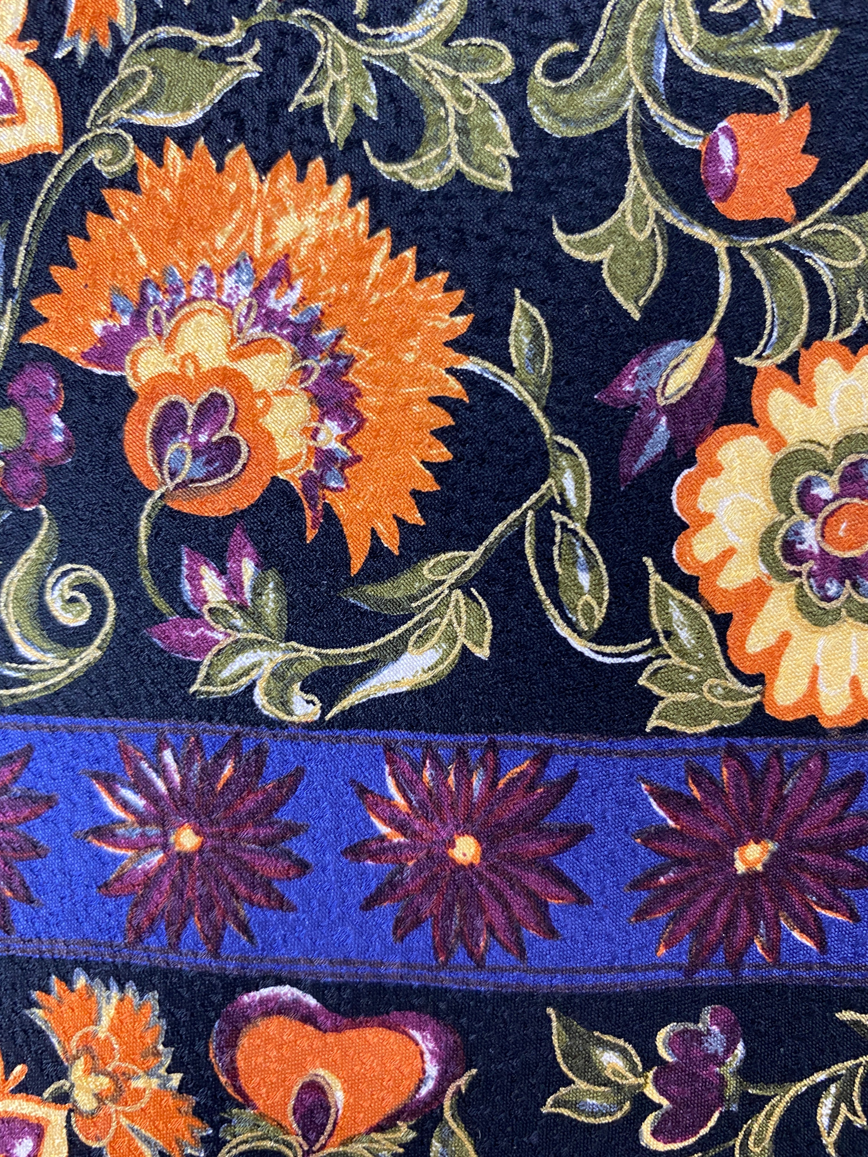 90s Deadstock Necktie, Men's Vintage Black/ Purple/ Orange Floral Print Tie, NOS