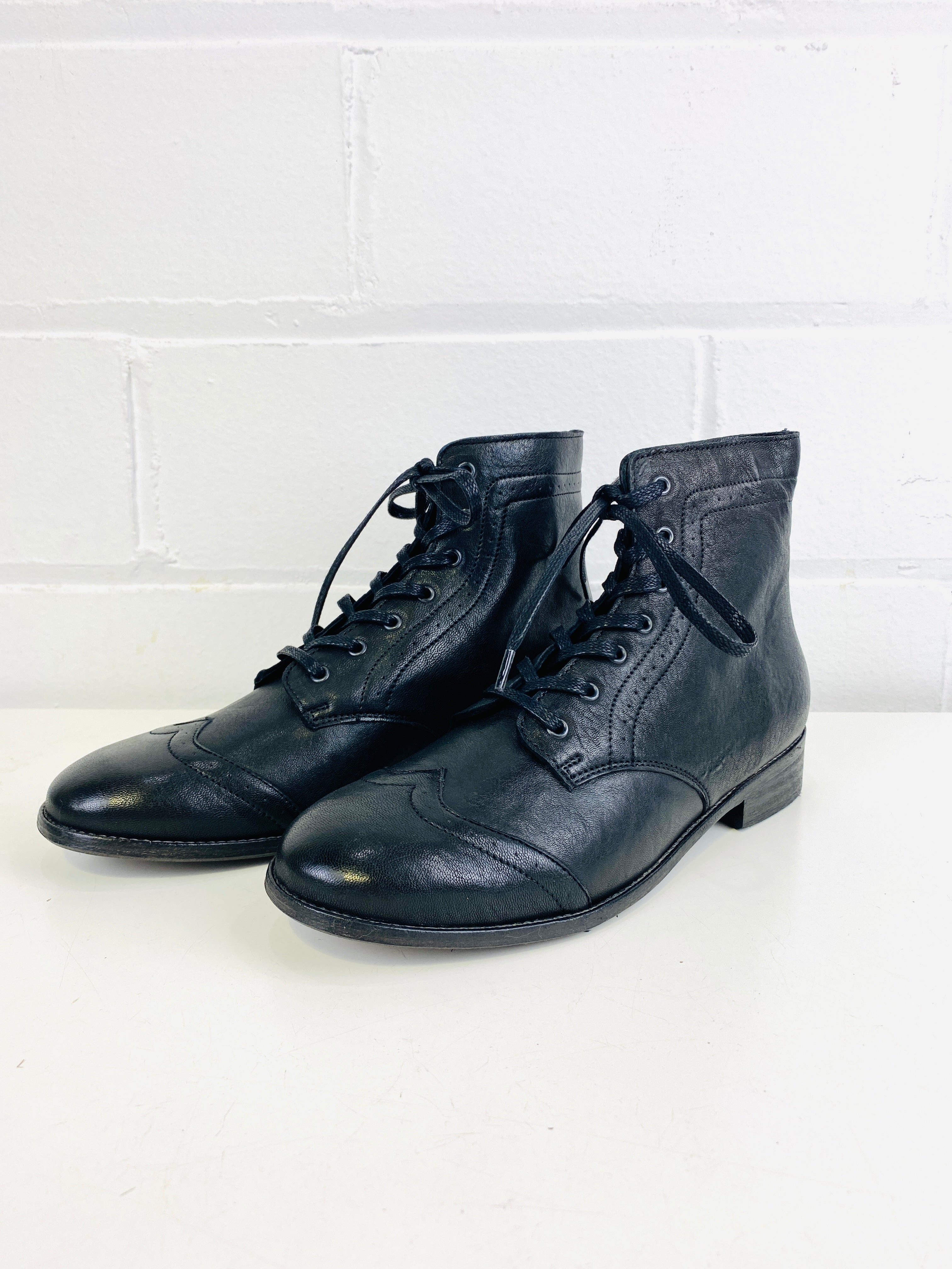 Boys' Period Repro Black Leather Wingtip Brogue Boots, Made in Portugal