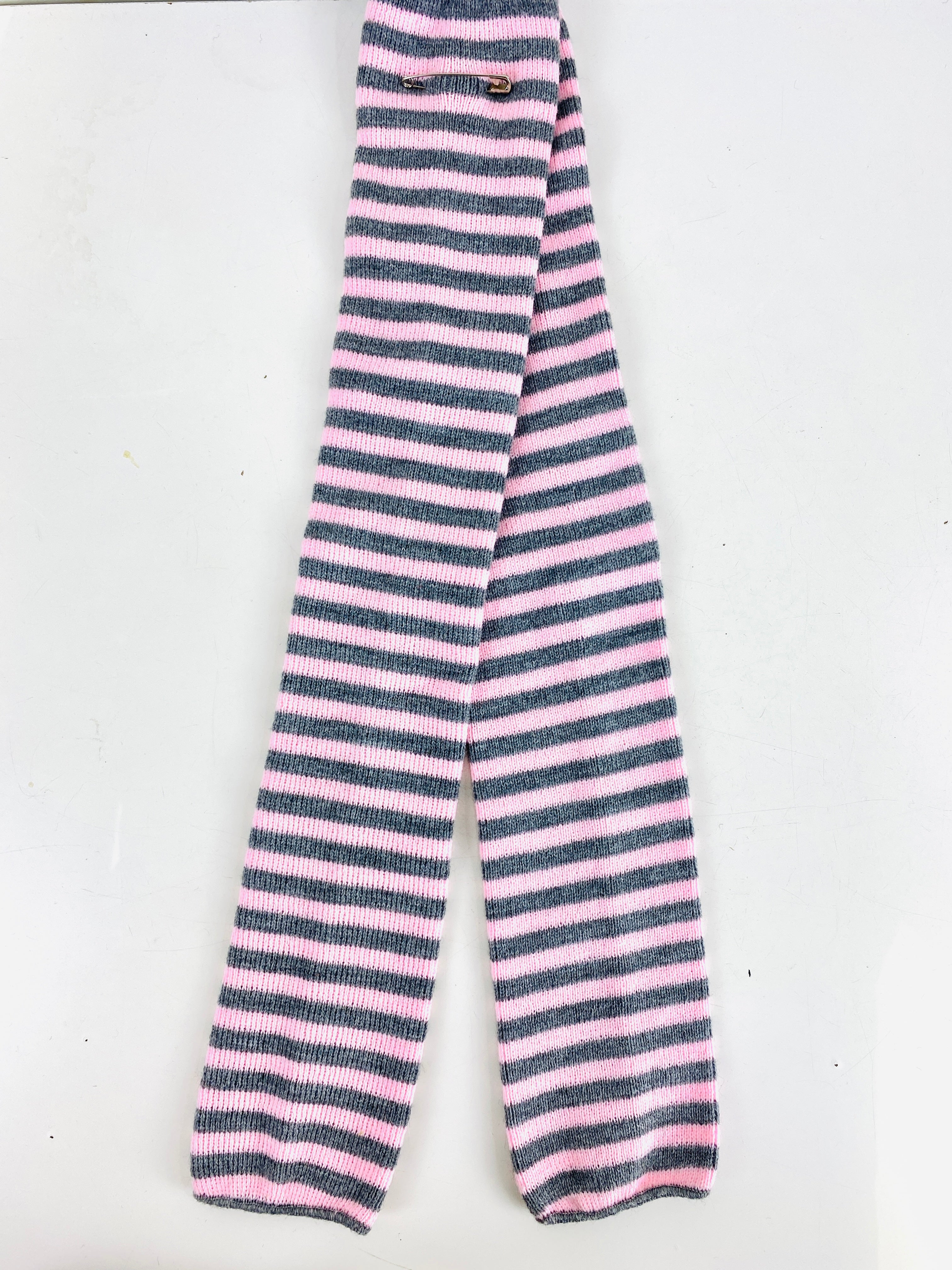 1980s Vintage Deadstock Knit Leg Warmers, Pink/ Grey Striped Acrylic Leg Warmers, NOS