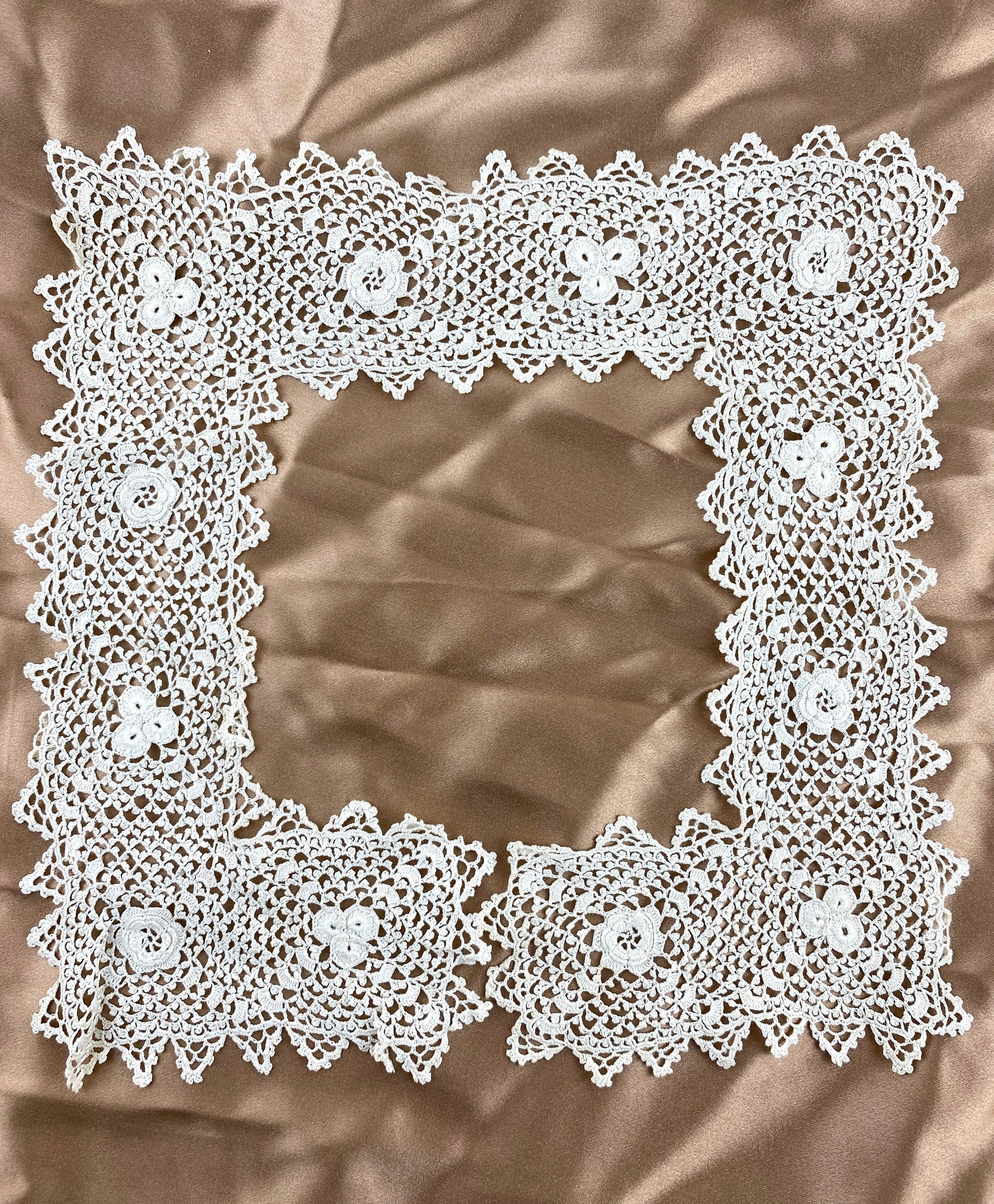 Antique 1910s Cream Irish Crochet Lace Square Collar