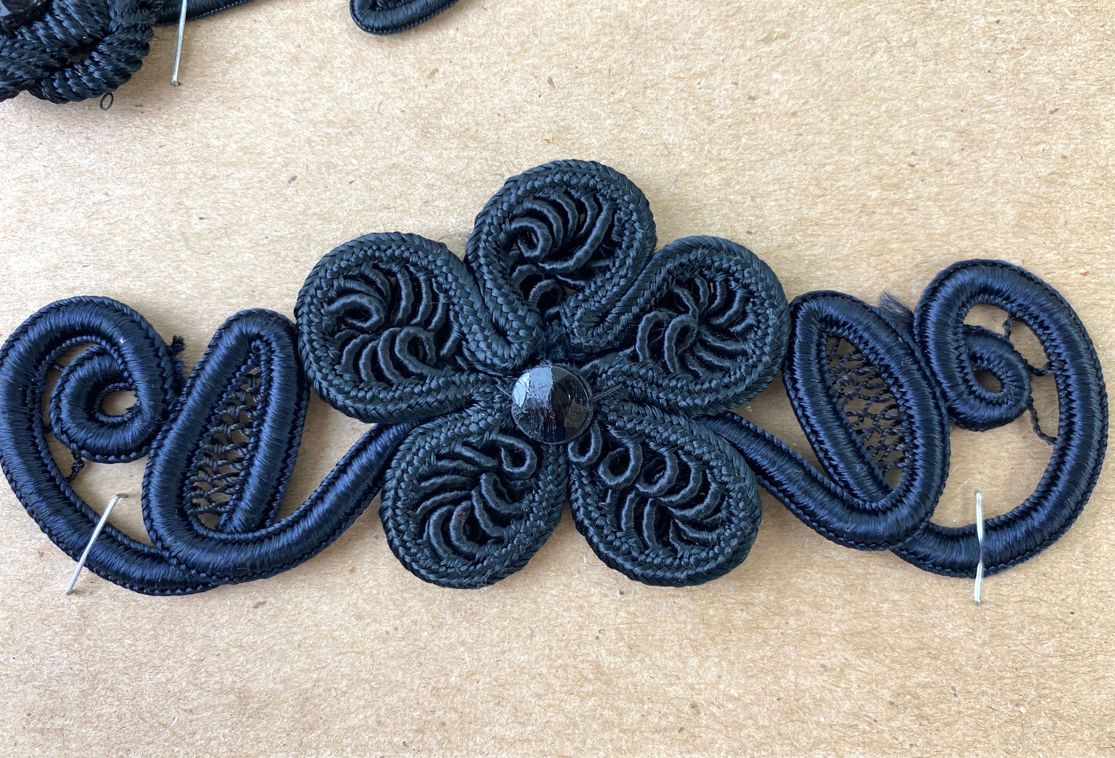 Antique Victorian Black Silk Cord Floral Appliqués