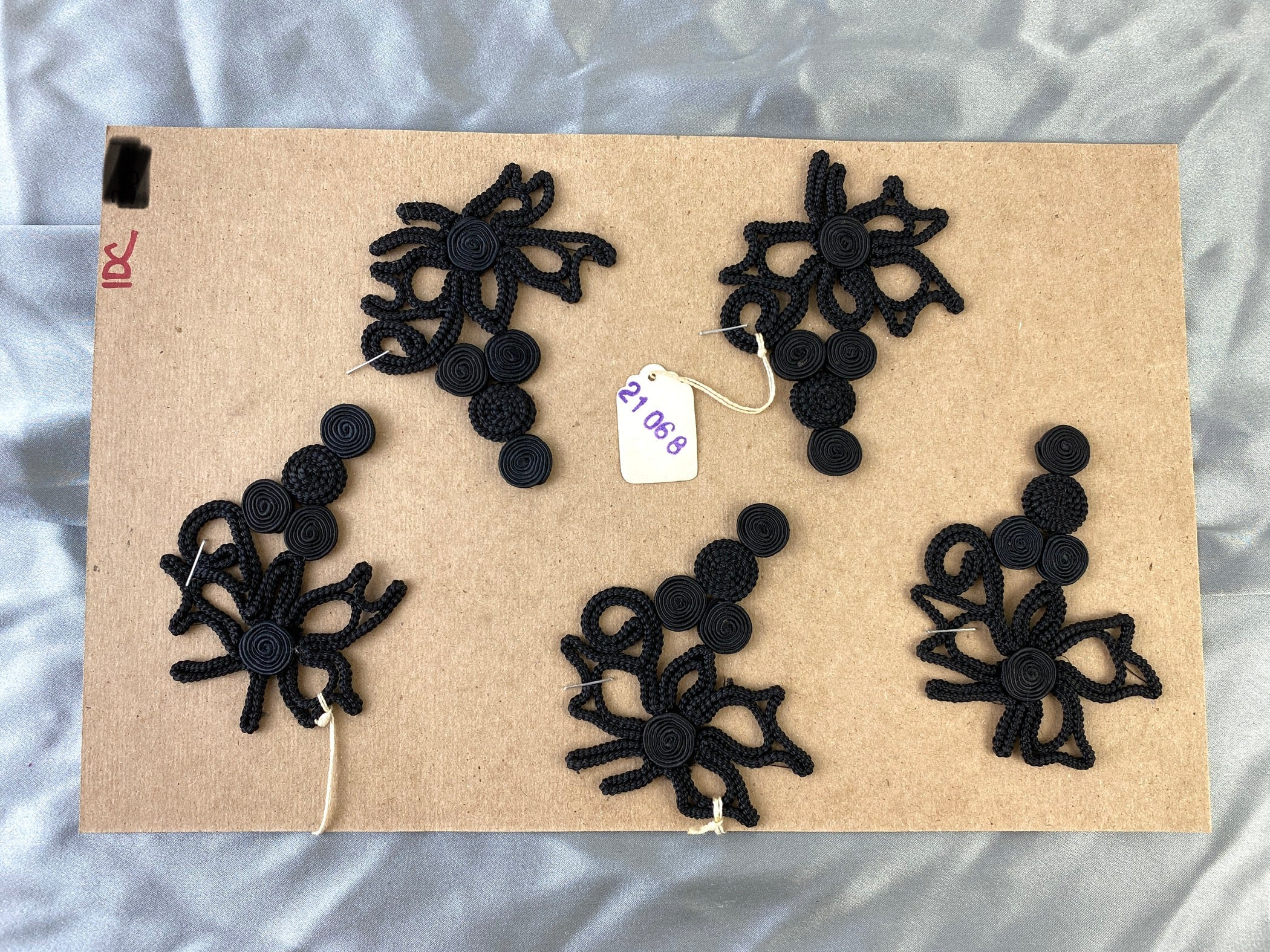 Antique Victorian Black Silk Cording Appliqués, 5 Pieces