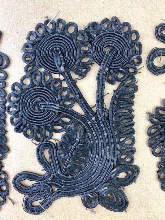 Antique Victorian Black Silk Cord Appliqués, 3 Pieces – Ian