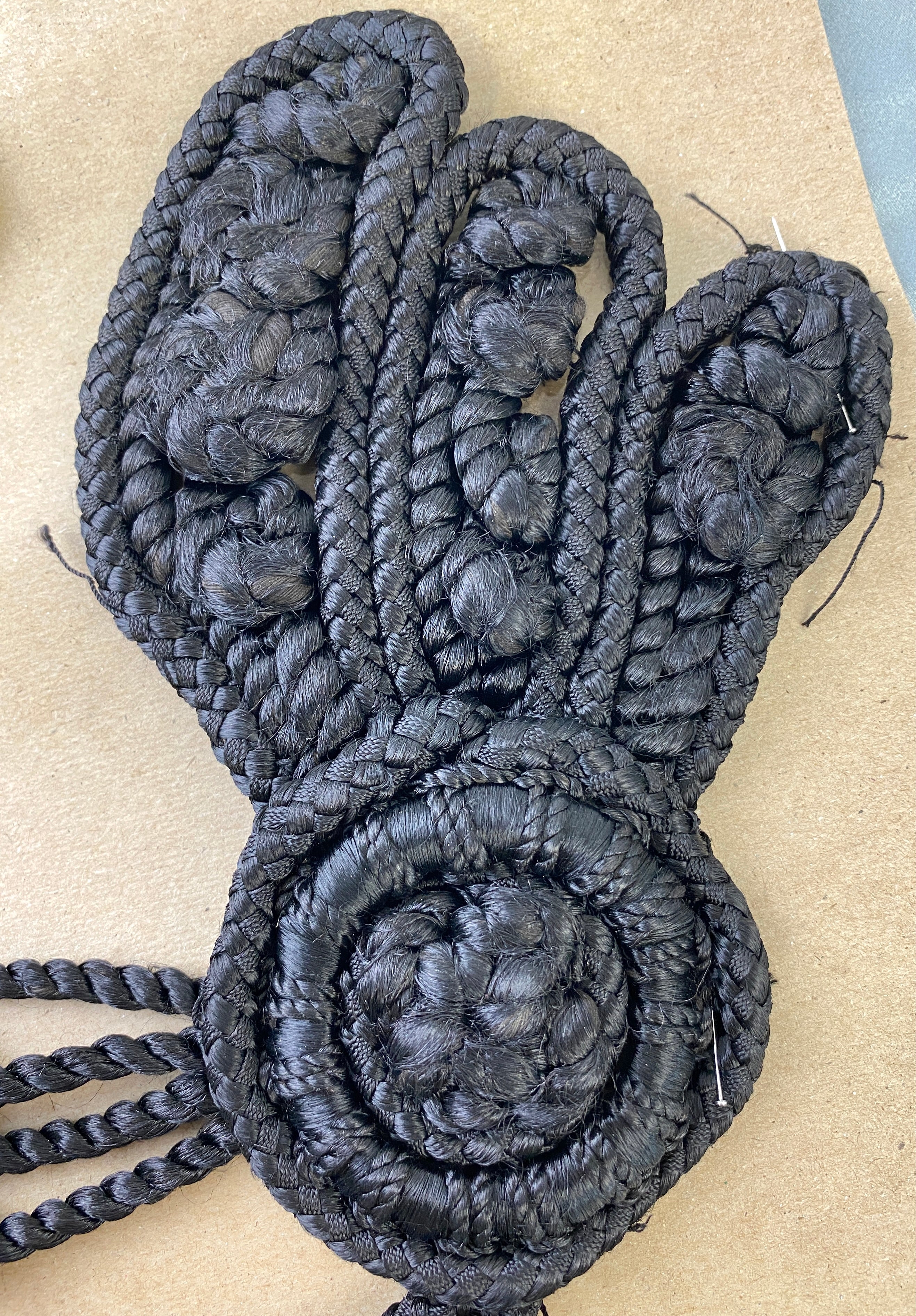 Antique Victorian Black Silk Cord Appliqués, 3 Pieces