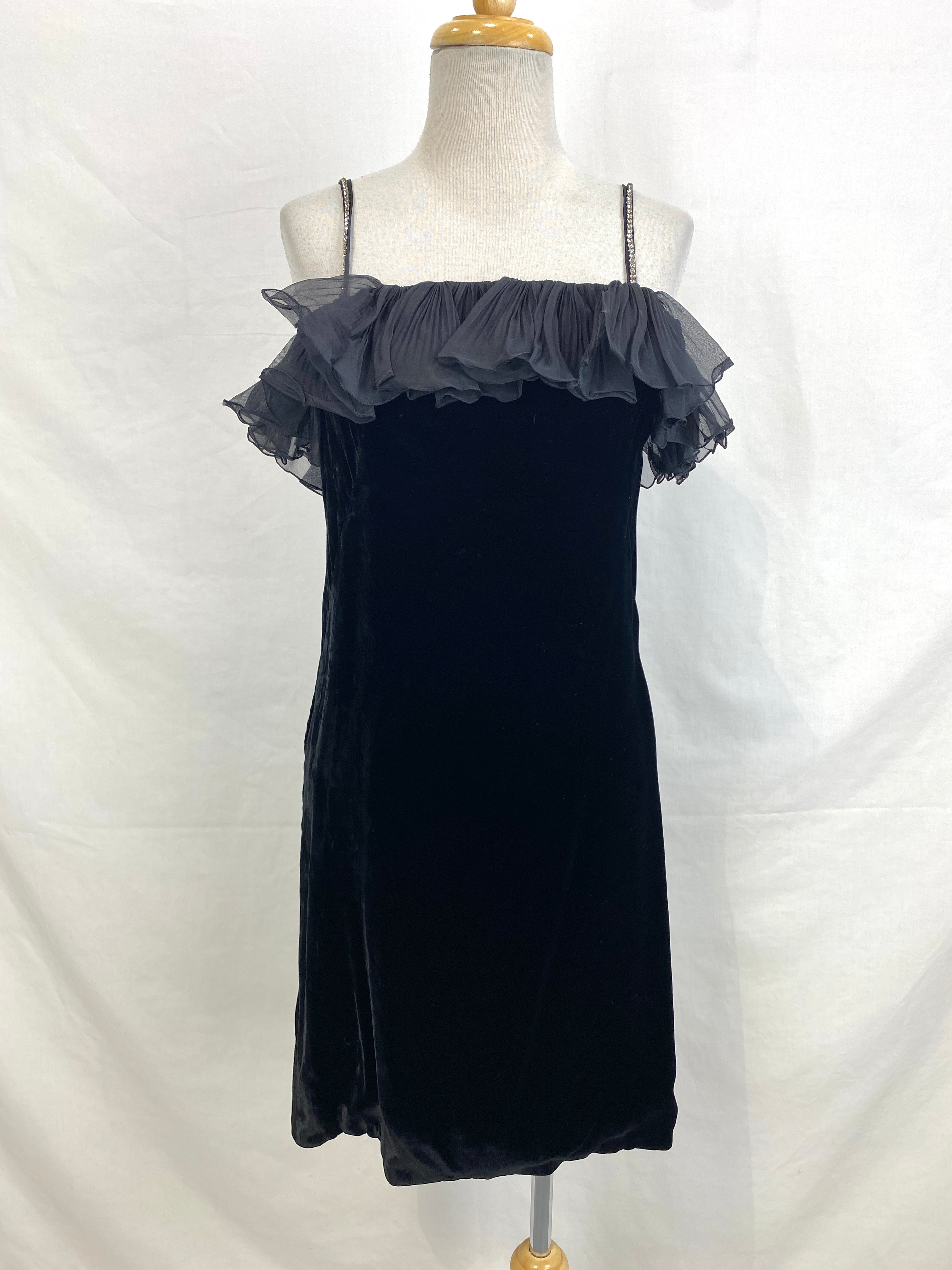 Vintage 1960s Black Velvet Mini Dress, XXS