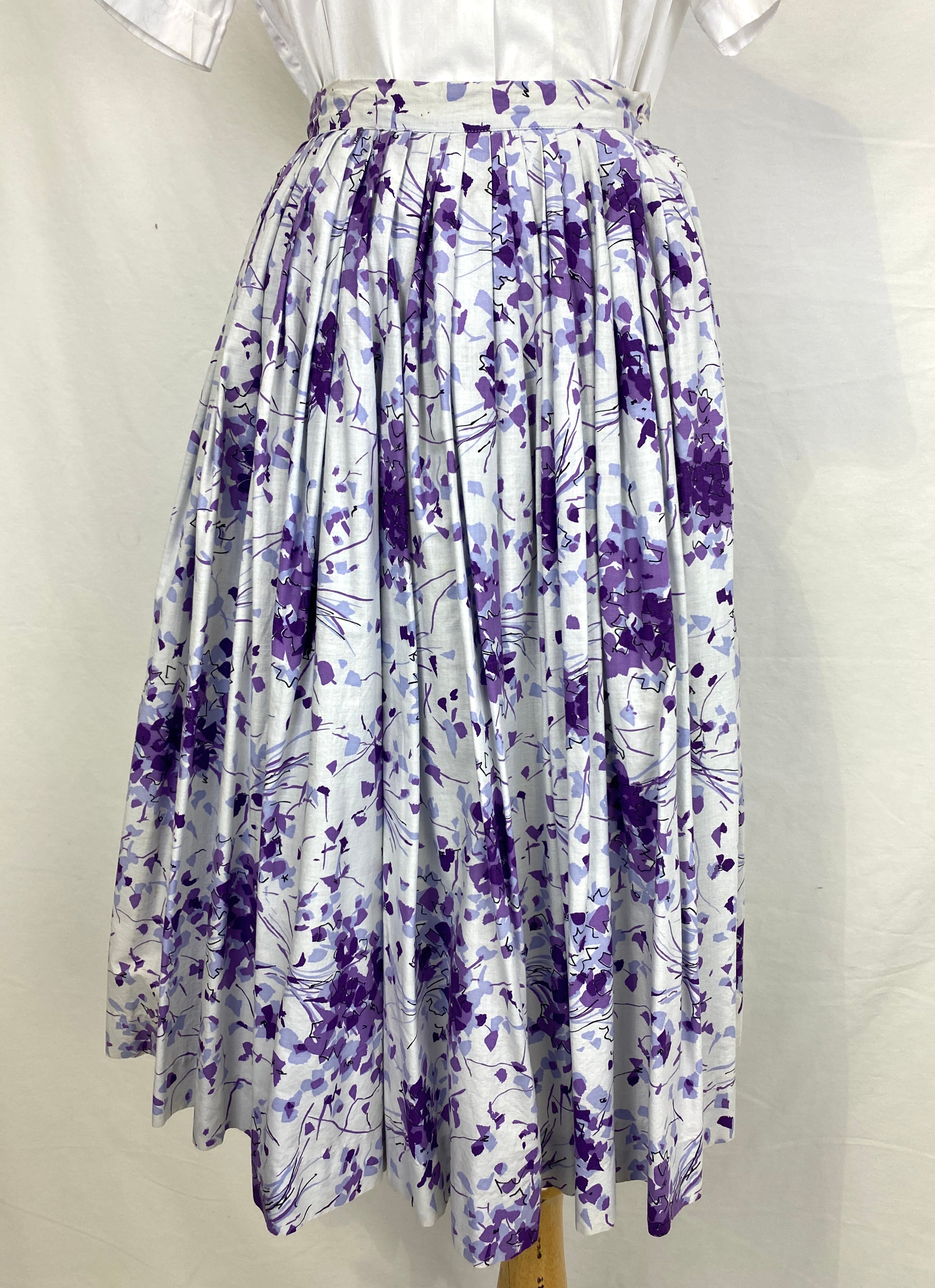 Vintage 1950s Purple Cotton Print Skirt, Alex Colman, XS