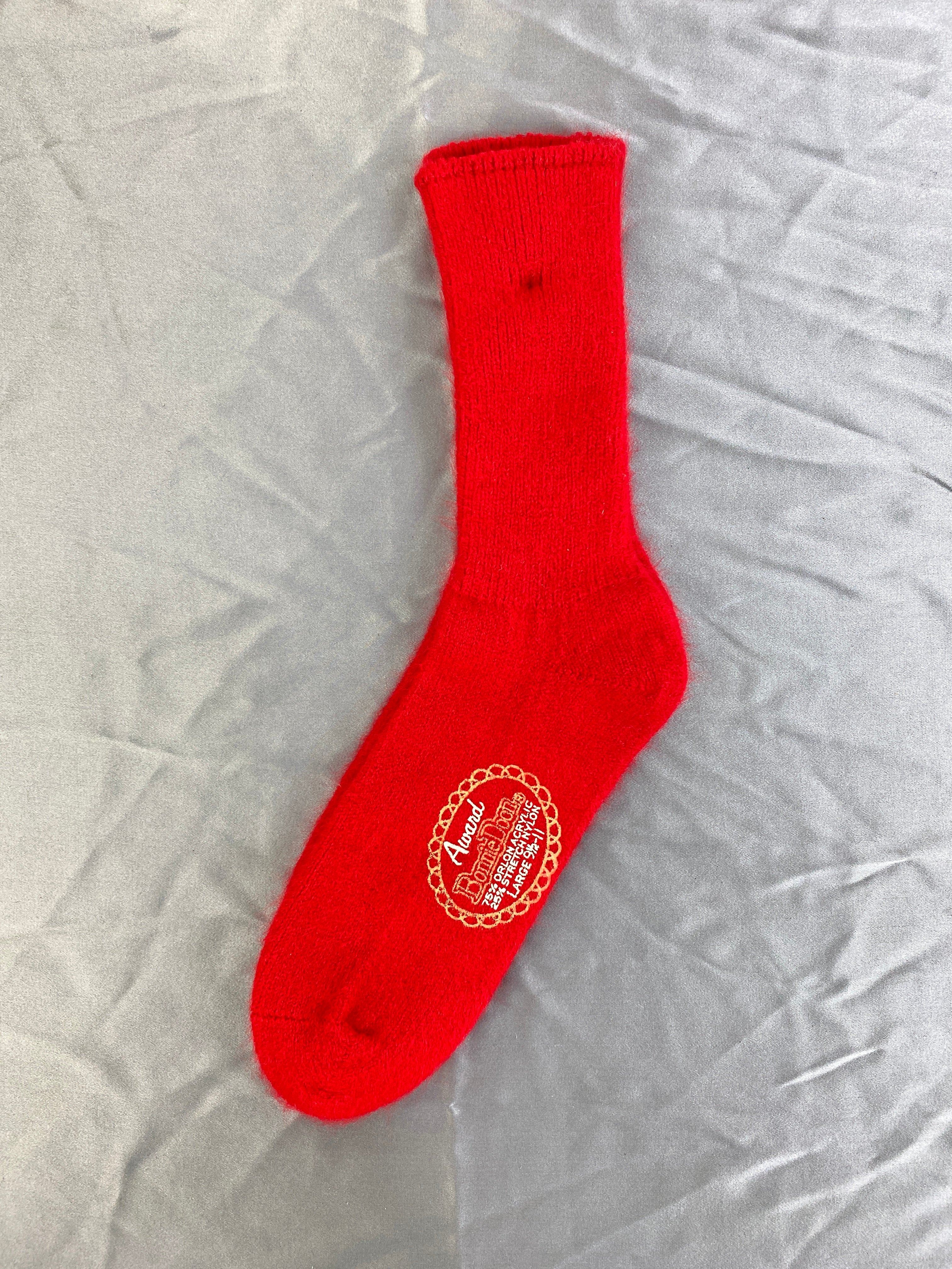 Vintage 1960s Deadstock Bonnie Doon Soft Bright Red Acrylic Cashmere Ribbed Socks, x1