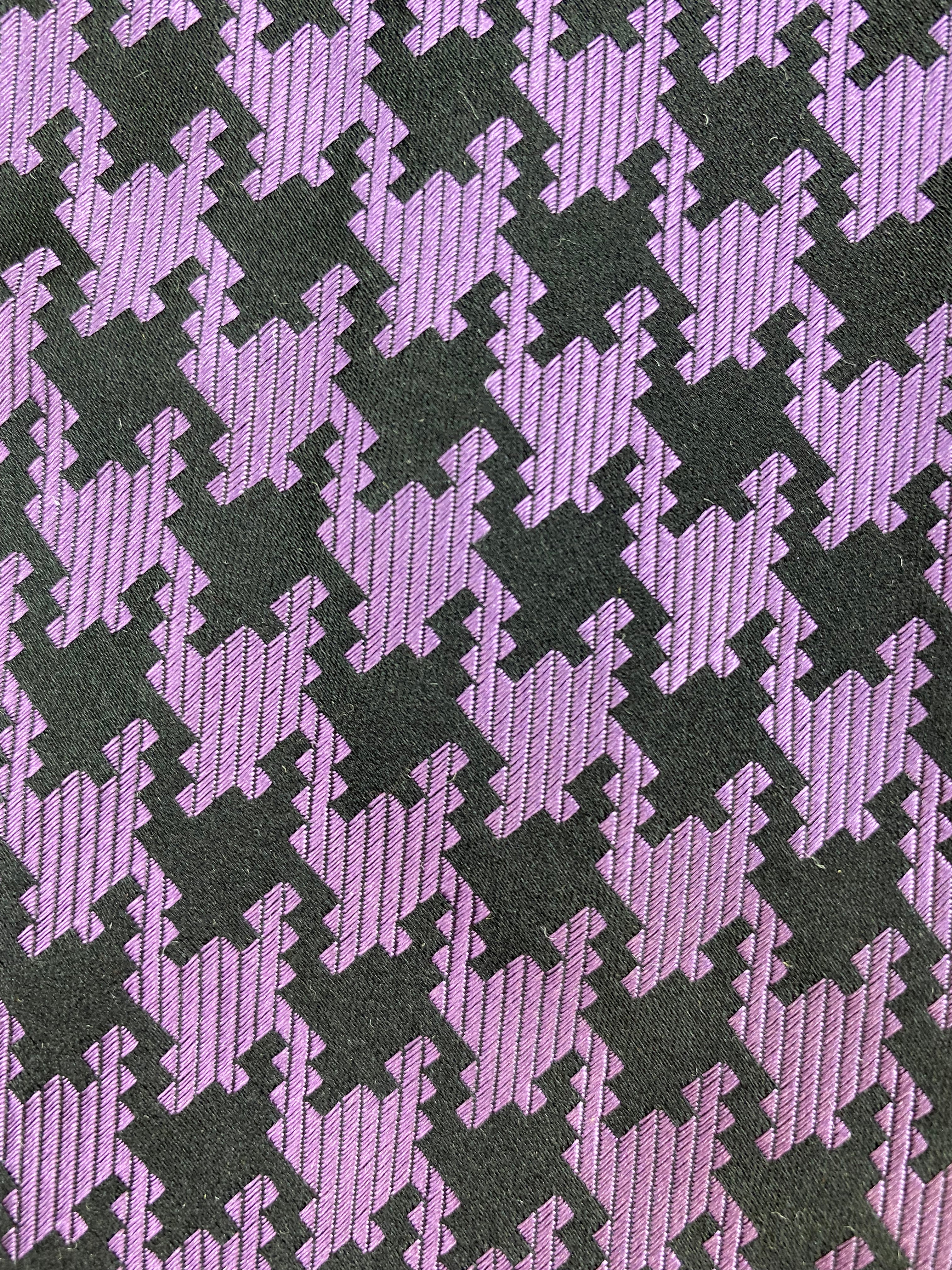 90s Deadstock Silk Necktie, Men's Vintage Purple/ Black Houndstooth Pattern Tie, NOS