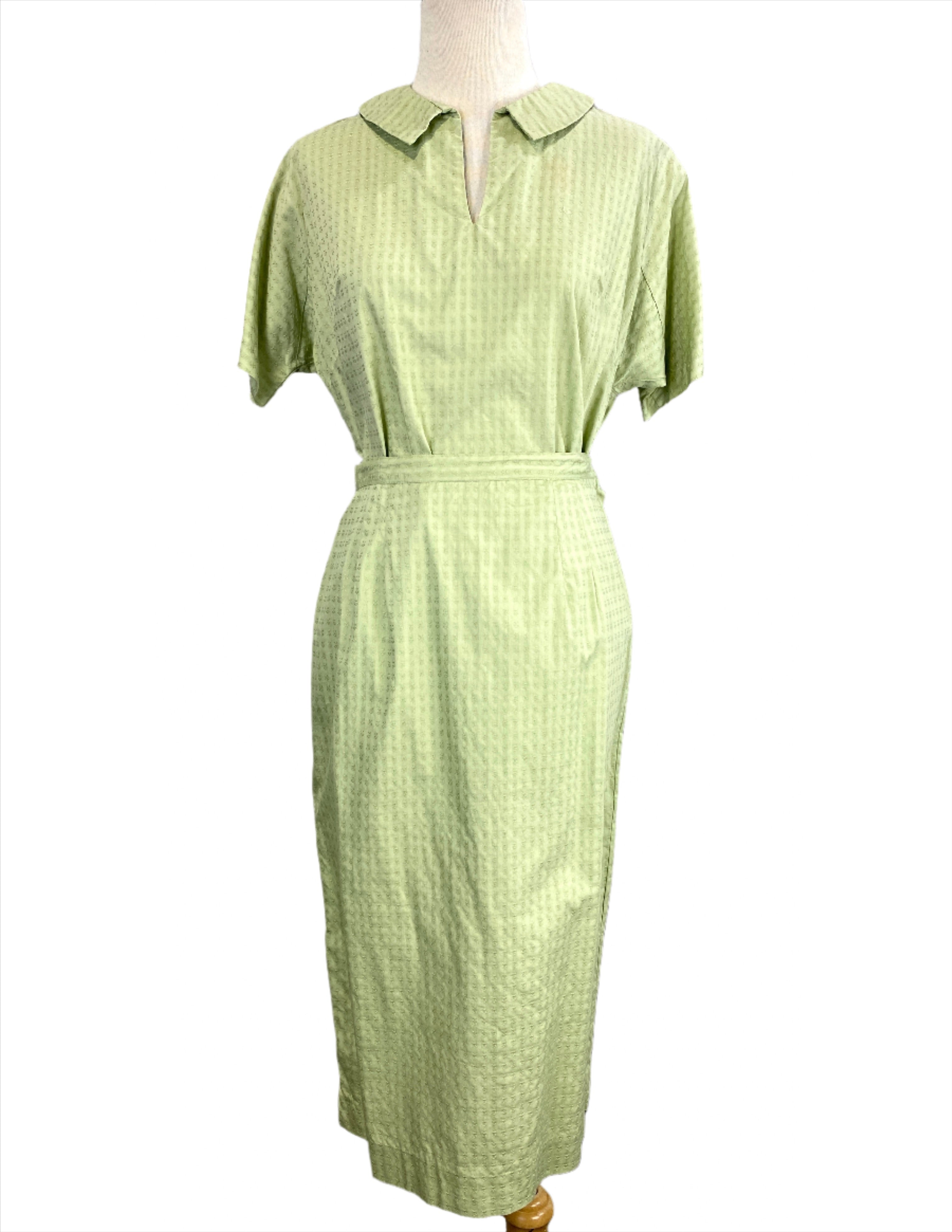 Vintage 1960s 2-Piece Green Cotton Skirt & Blouse Set, Small