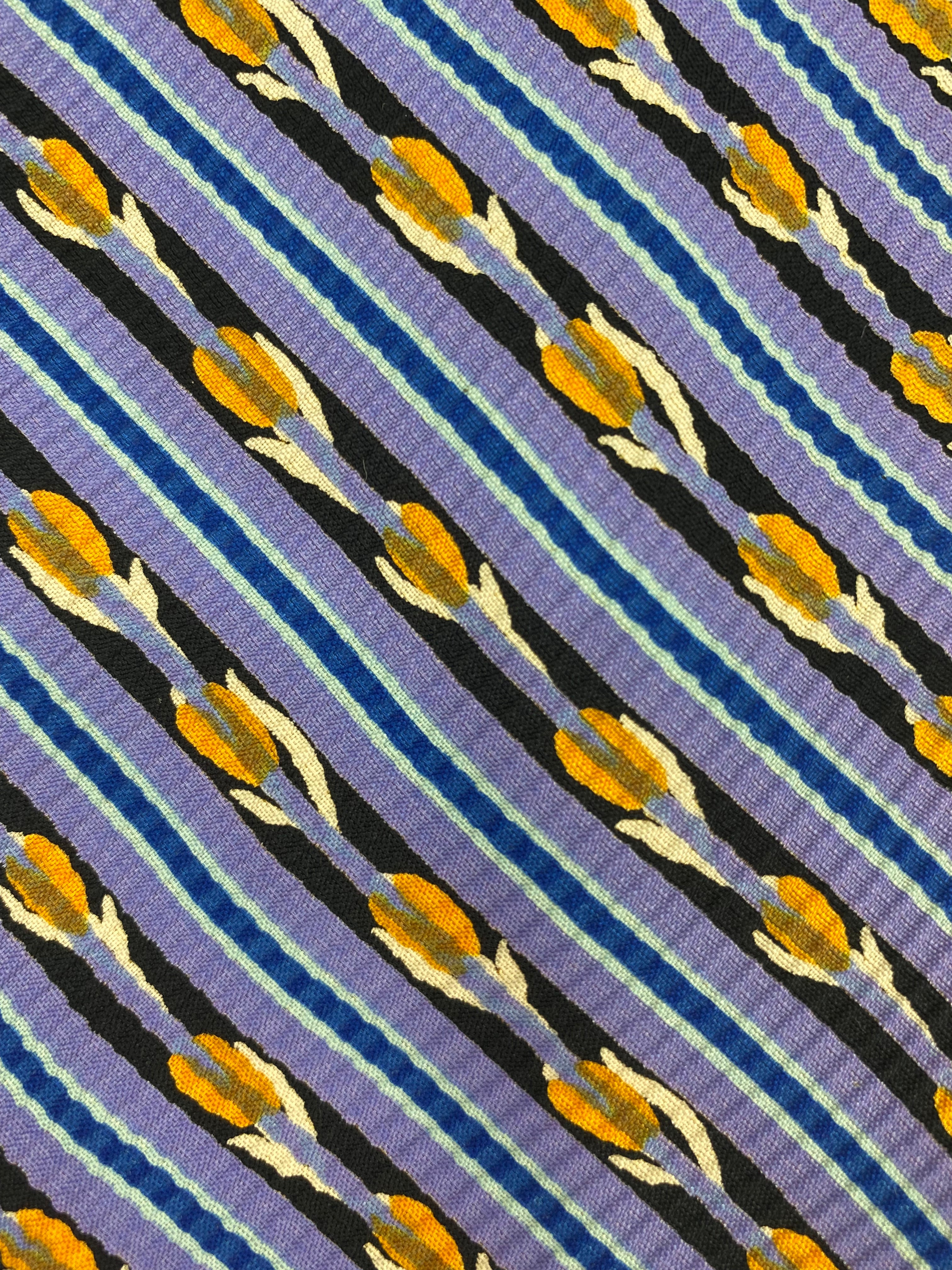 90s Deadstock Silk Necktie, Men's Vintage Purple/ Yellow Floral Diagonal Stripe Pattern Tie, NOS