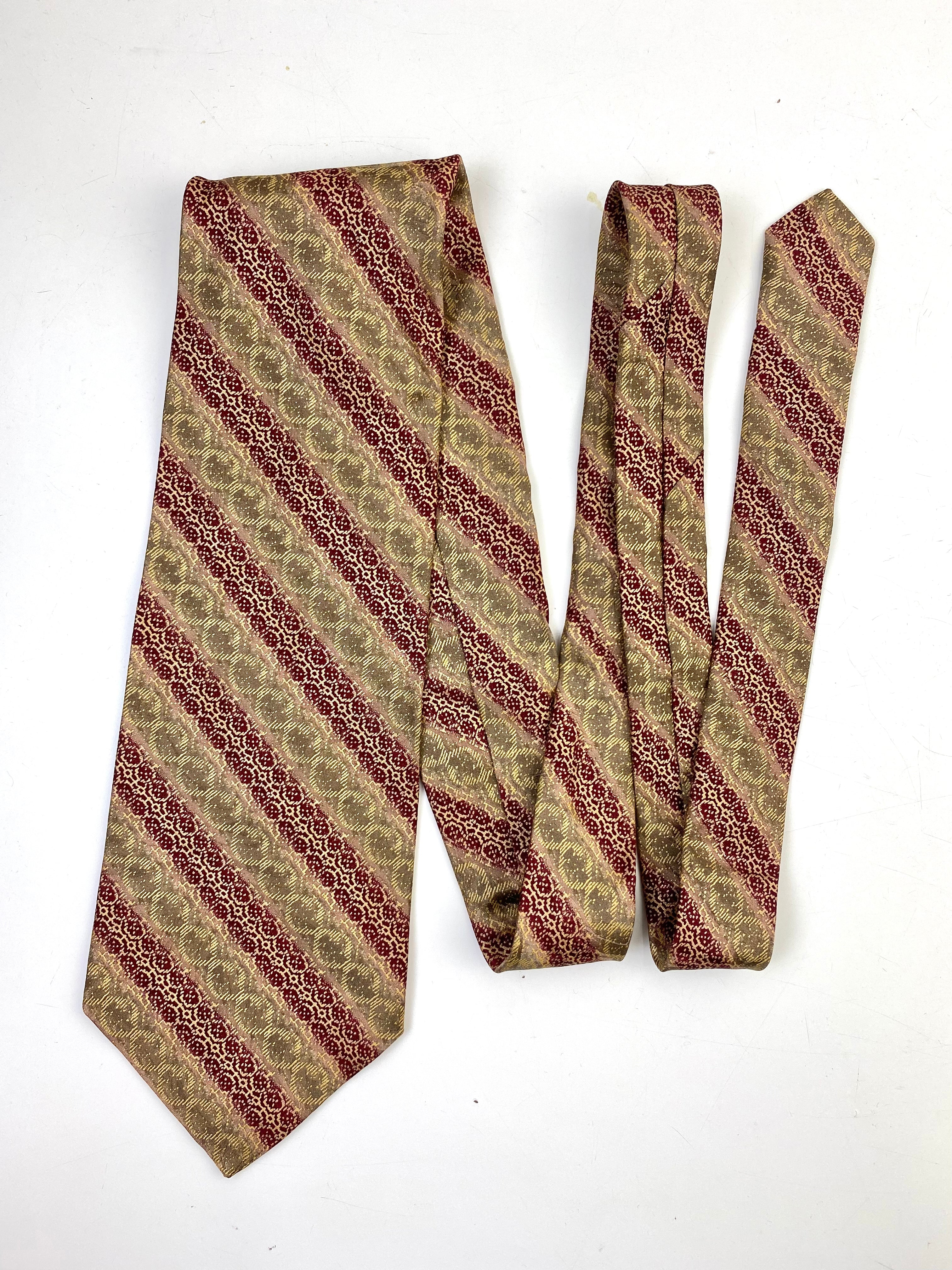 90s Deadstock Silk Necktie, Men's Vintage Gold Red Diagonal Stripe Trellis Pattern Tie, NOS