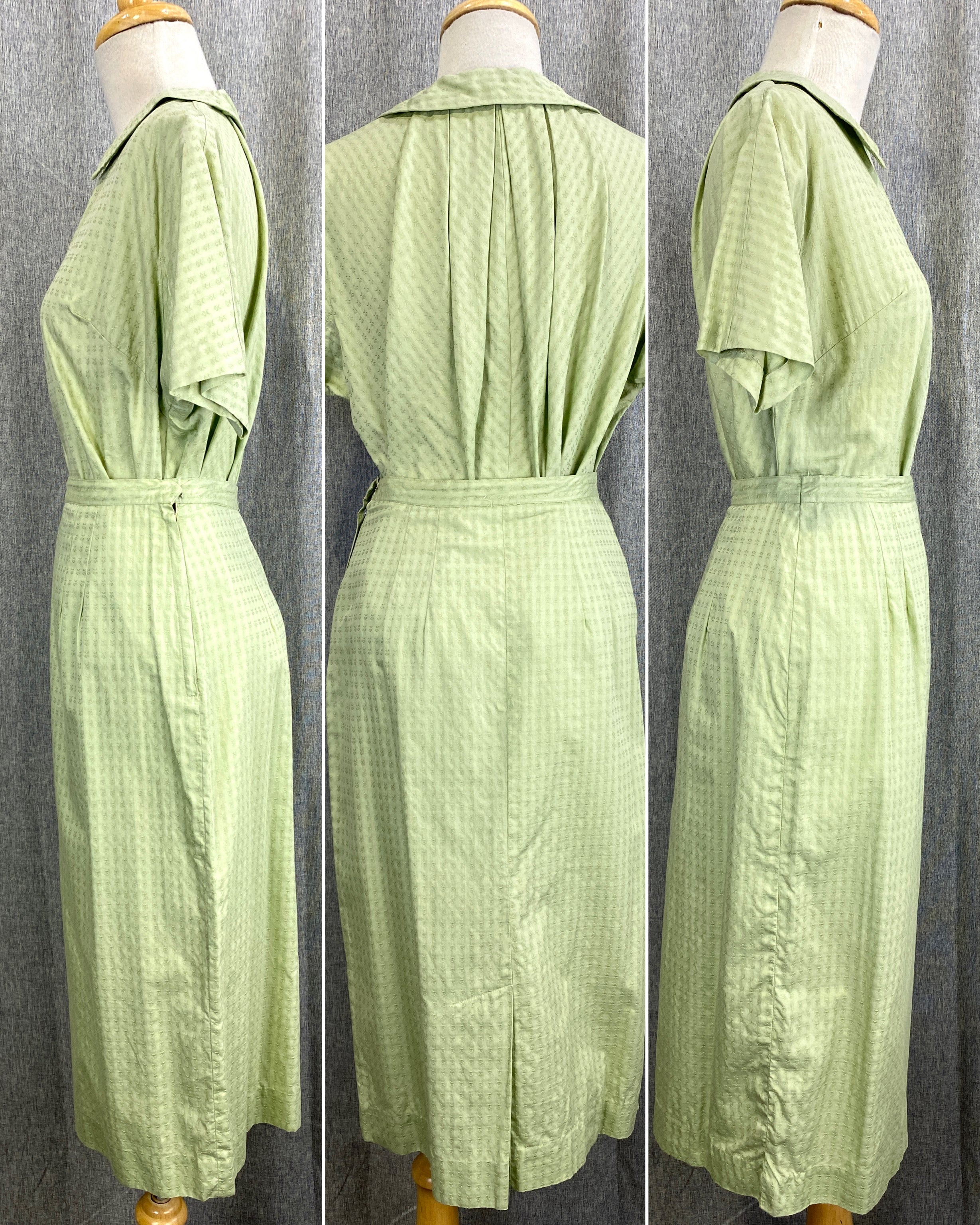 Vintage 1960s 2-Piece Green Cotton Skirt & Blouse Set, Small