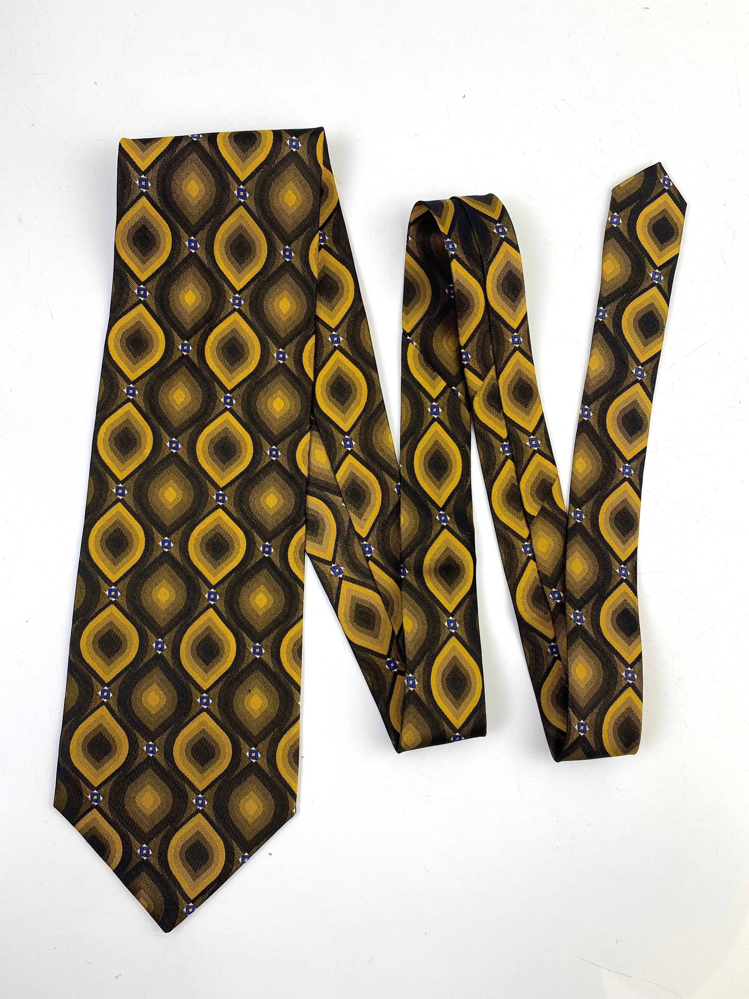 90s Deadstock Silk Necktie, Men's Vintage Gold Ogee Pattern Tie, NOS