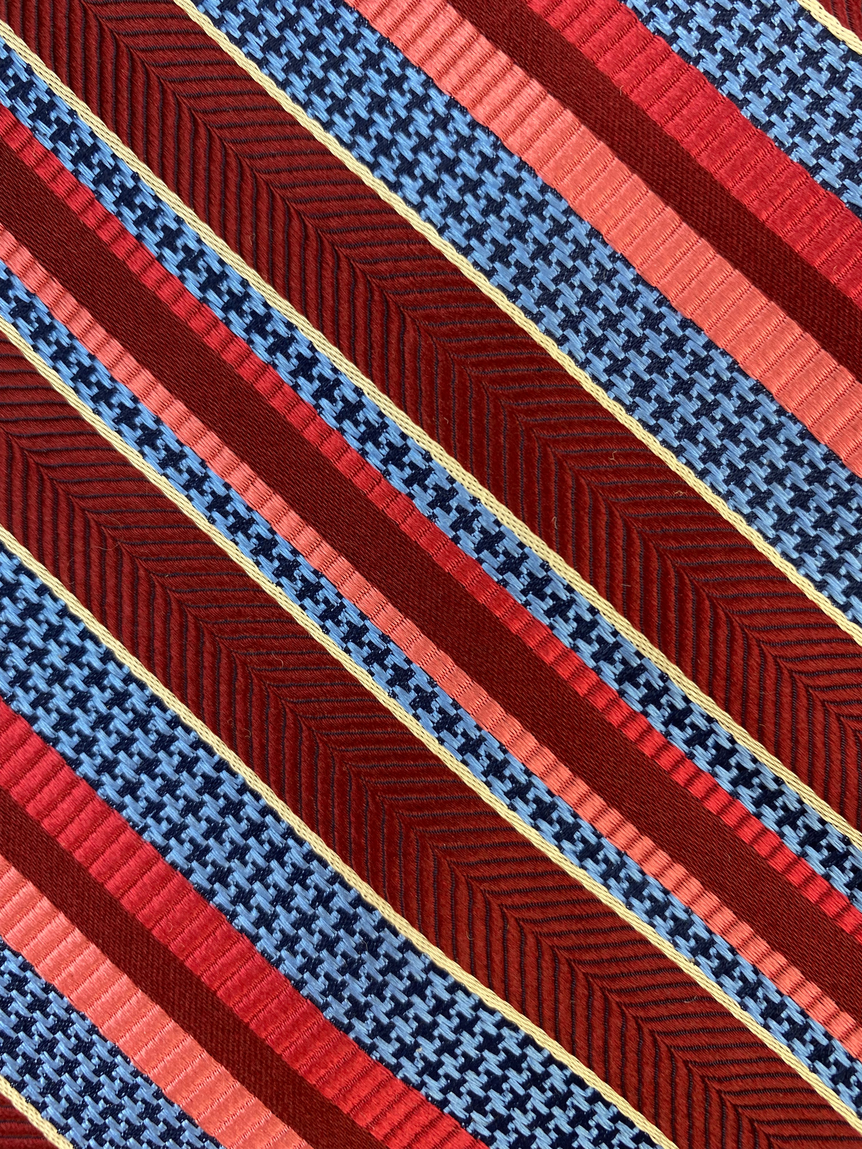 90s Deadstock Silk Necktie, Men's Vintage Red/ Blue Diagonal Stripe Pattern Tie, NOS