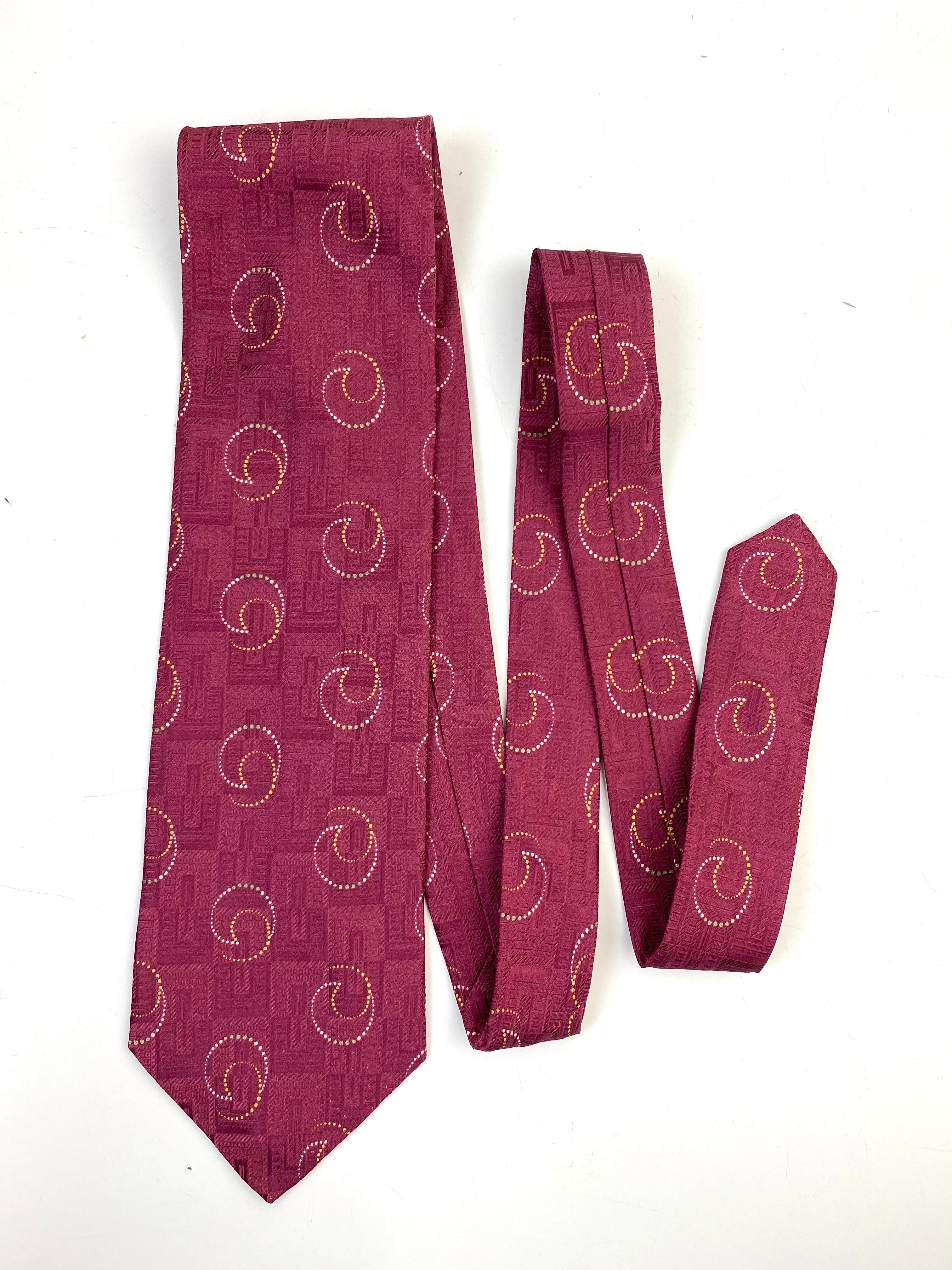 90s Deadstock Silk Necktie, Men's Vintage Wine Abstract Swirl Pattern Tie, NOS