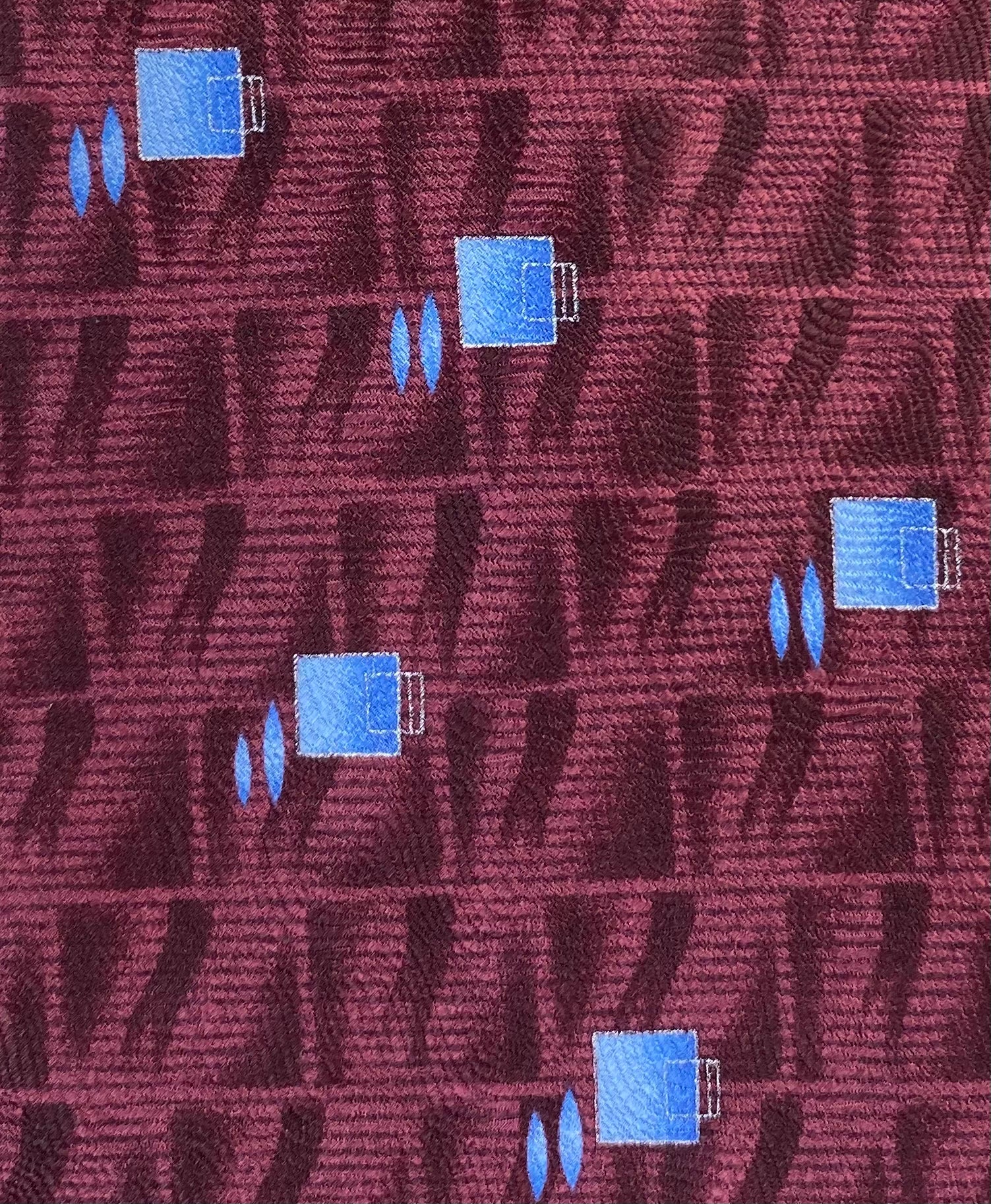 90s Deadstock Silk Necktie, Men's Vintage Plum/ Blue Square Pattern Tie, NOS