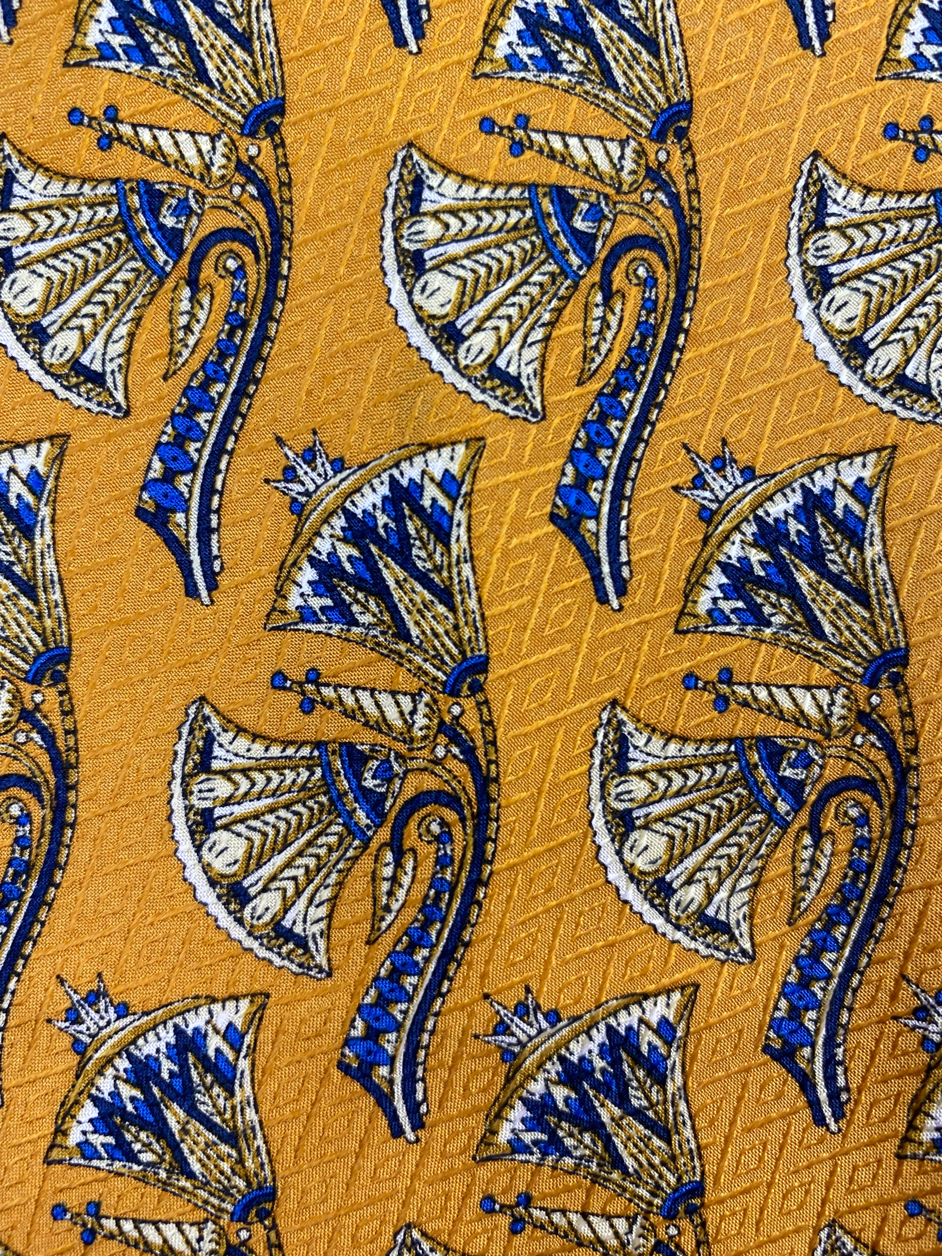 90s Deadstock Silk Necktie, Men's Vintage Gold/ Blue Asian Pattern Tie, NOS