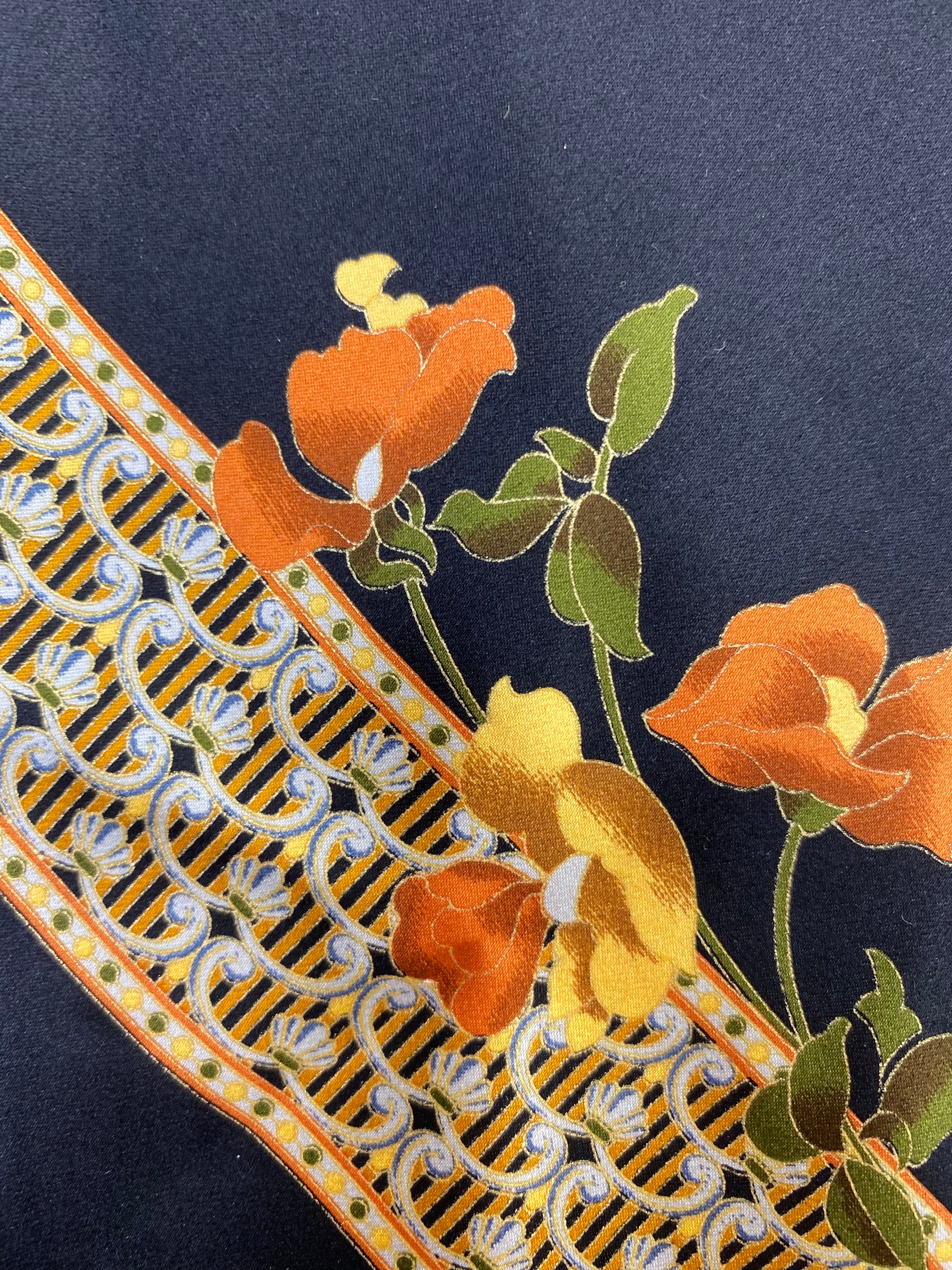 90s Deadstock Silk Necktie, Men's Vintage Gold/ Orange/ Black Floral Pattern Tie, NOS