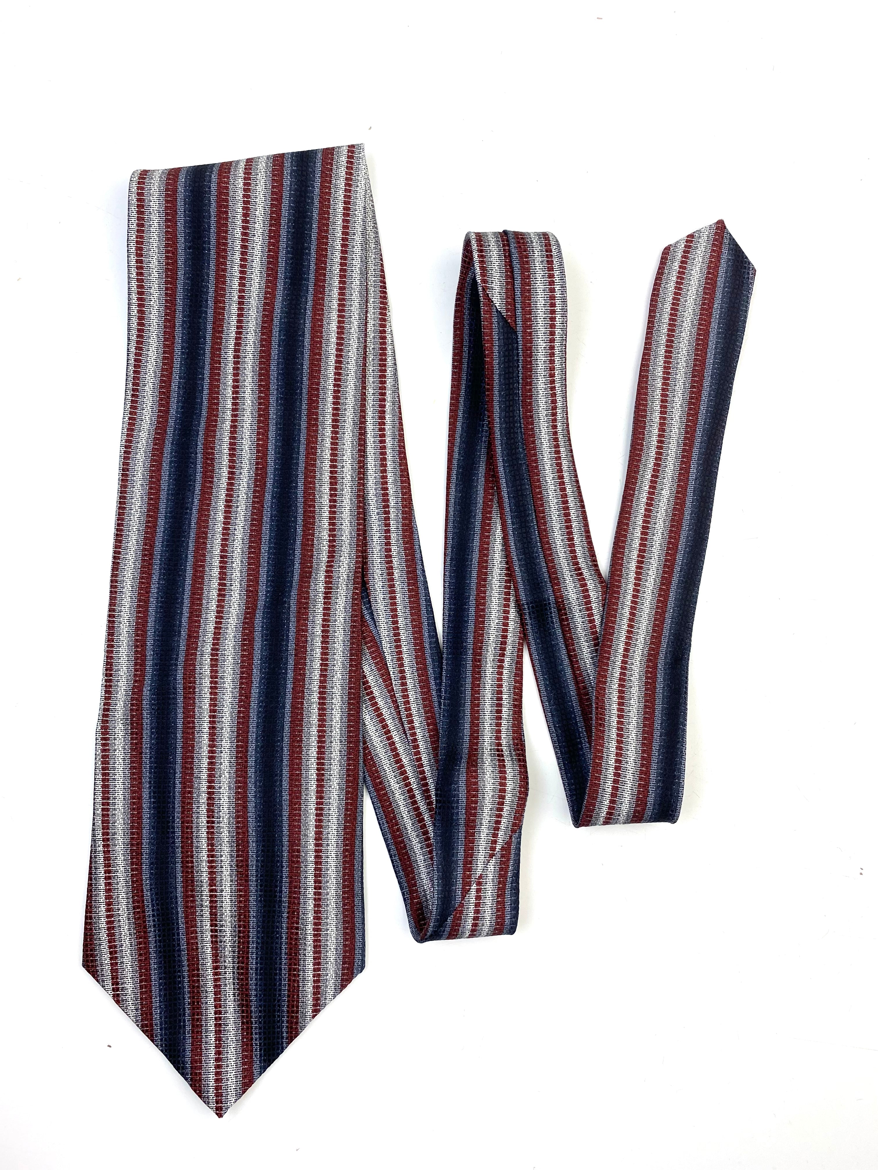 90s Deadstock Silk Necktie, Men's Vintage Wine/ Navy/ Grey Vertical Stripe Tie, NOS