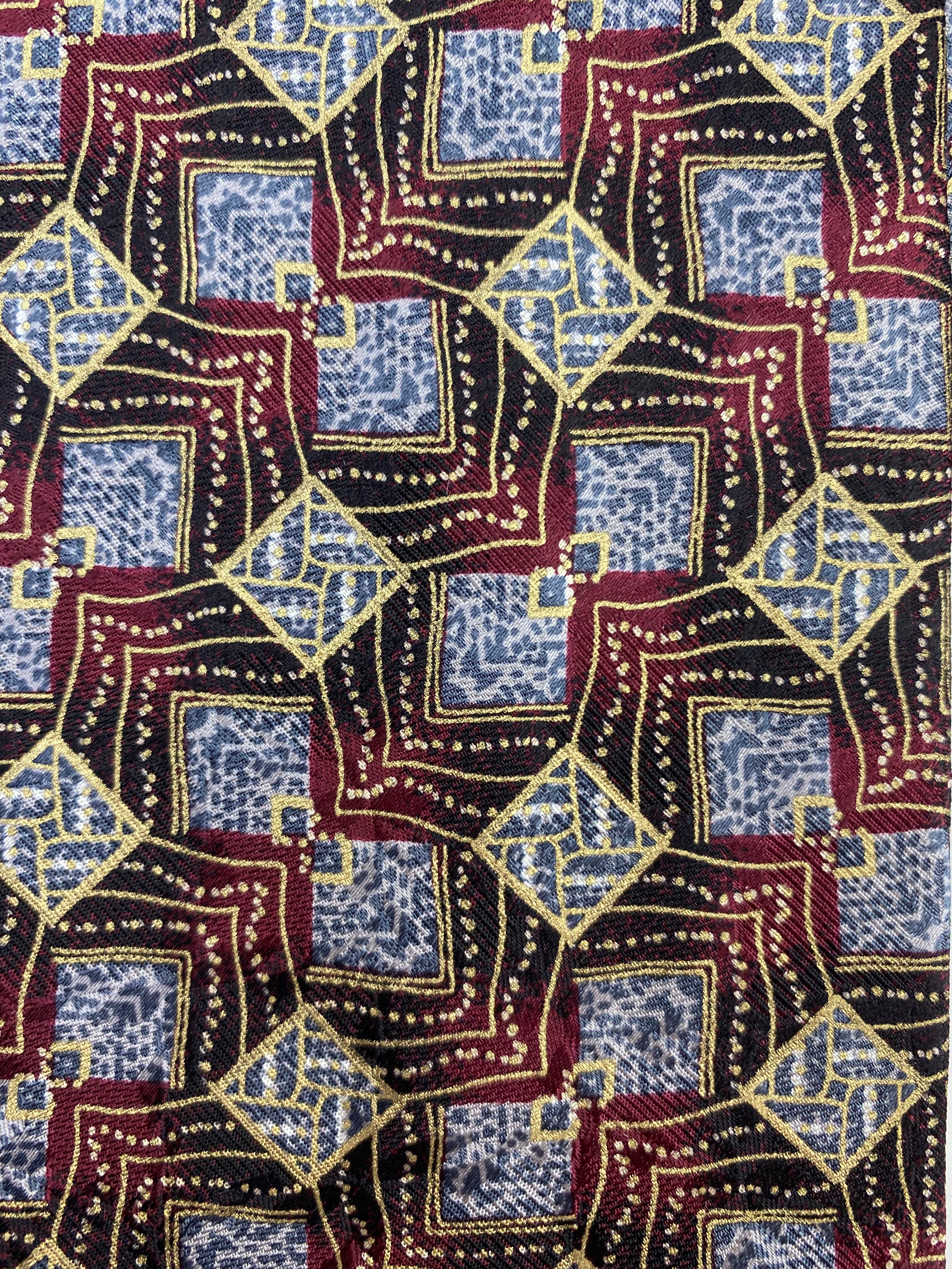 90s Deadstock Silk Necktie, Men's Vintage Wine/ Gold Geometric Print Tie, NOS