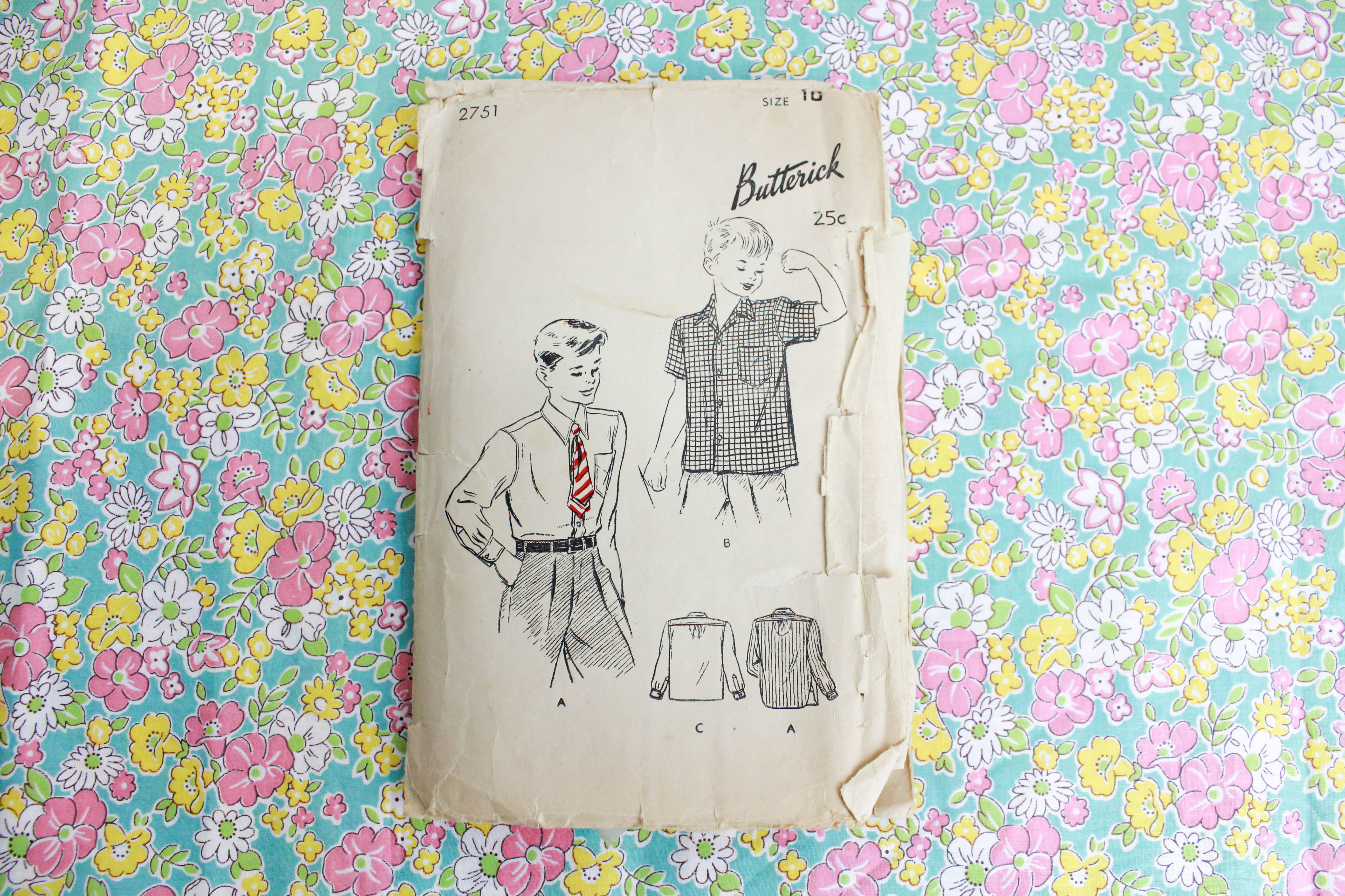 1940s Boys' Shirt Sewing Pattern Butterick 2751, Complete, Chest 28